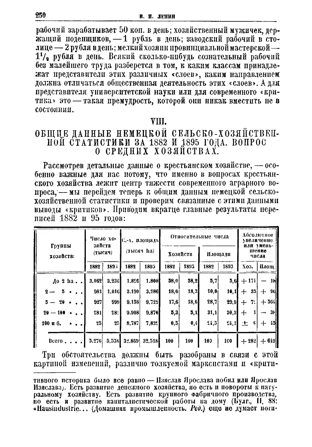 VIII. Общие данные немецкой сельско-хозяйственной статистики за 1882 и 1895 года. Вопрос о средних хозяйствах