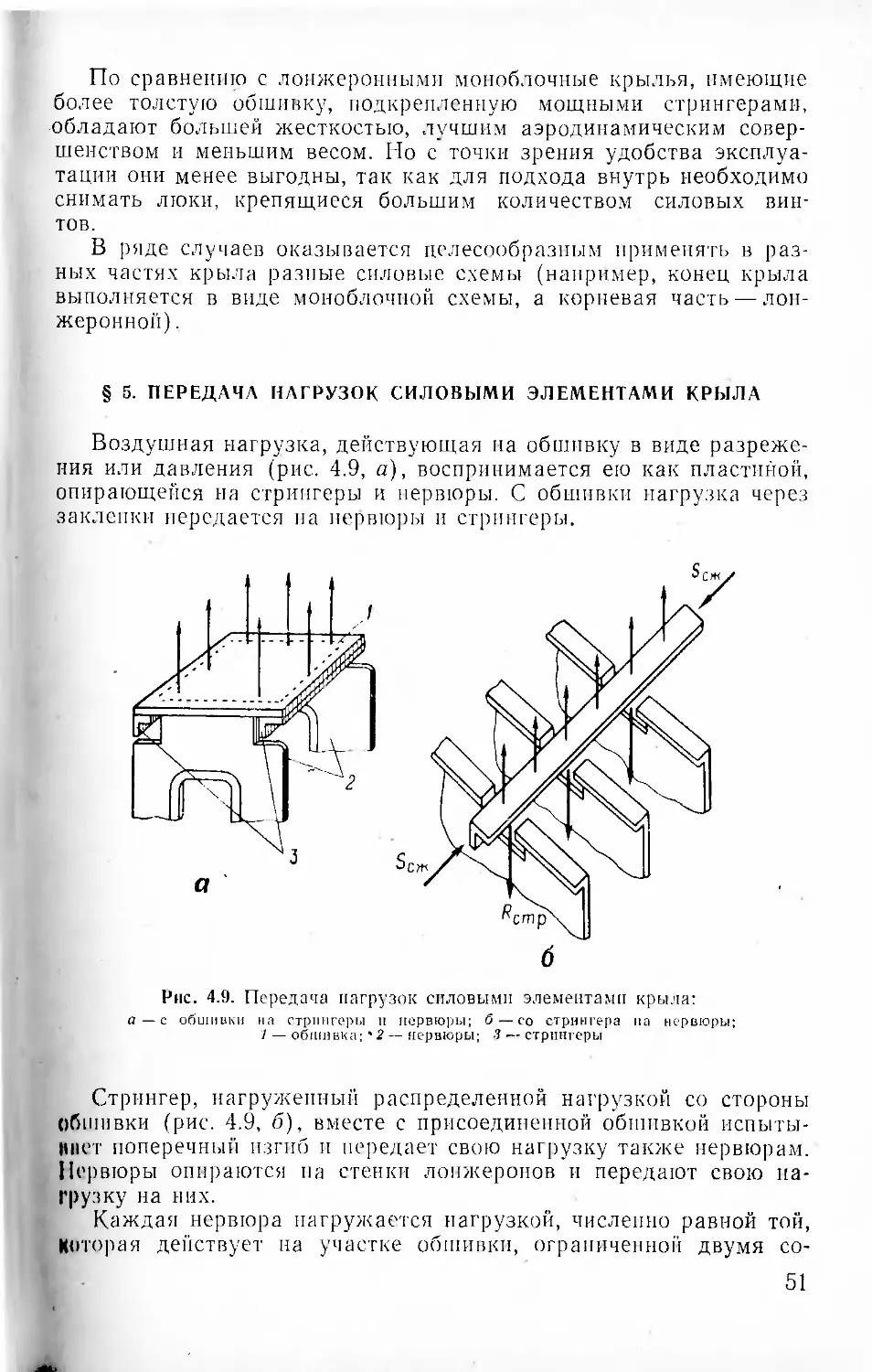 § 5. Передача нагрузок силовыми элементами крыла