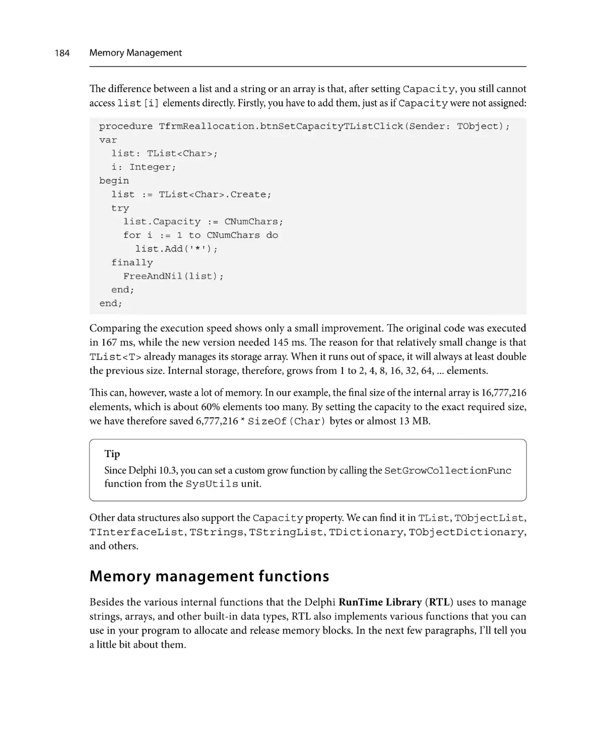 Memory management functions