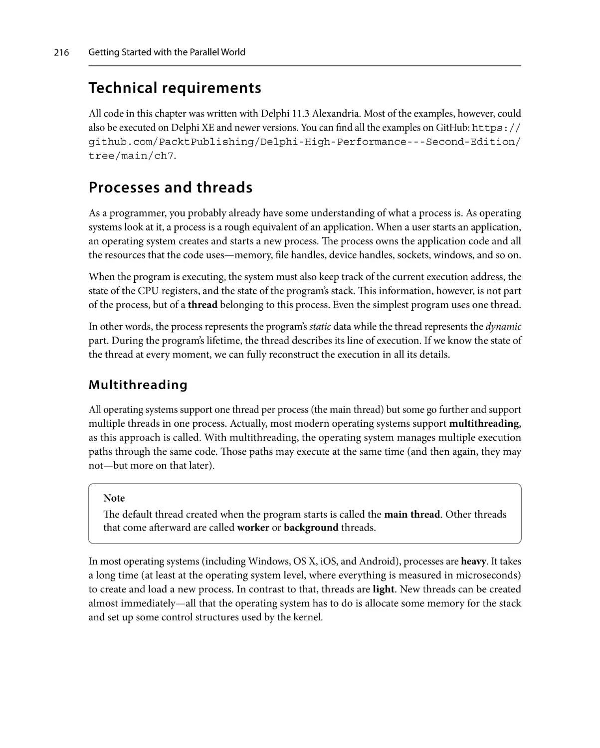 Technical requirements
Processes and threads
Multithreading