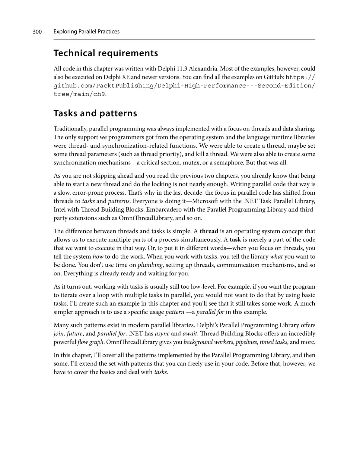 Technical requirements
Tasks and patterns