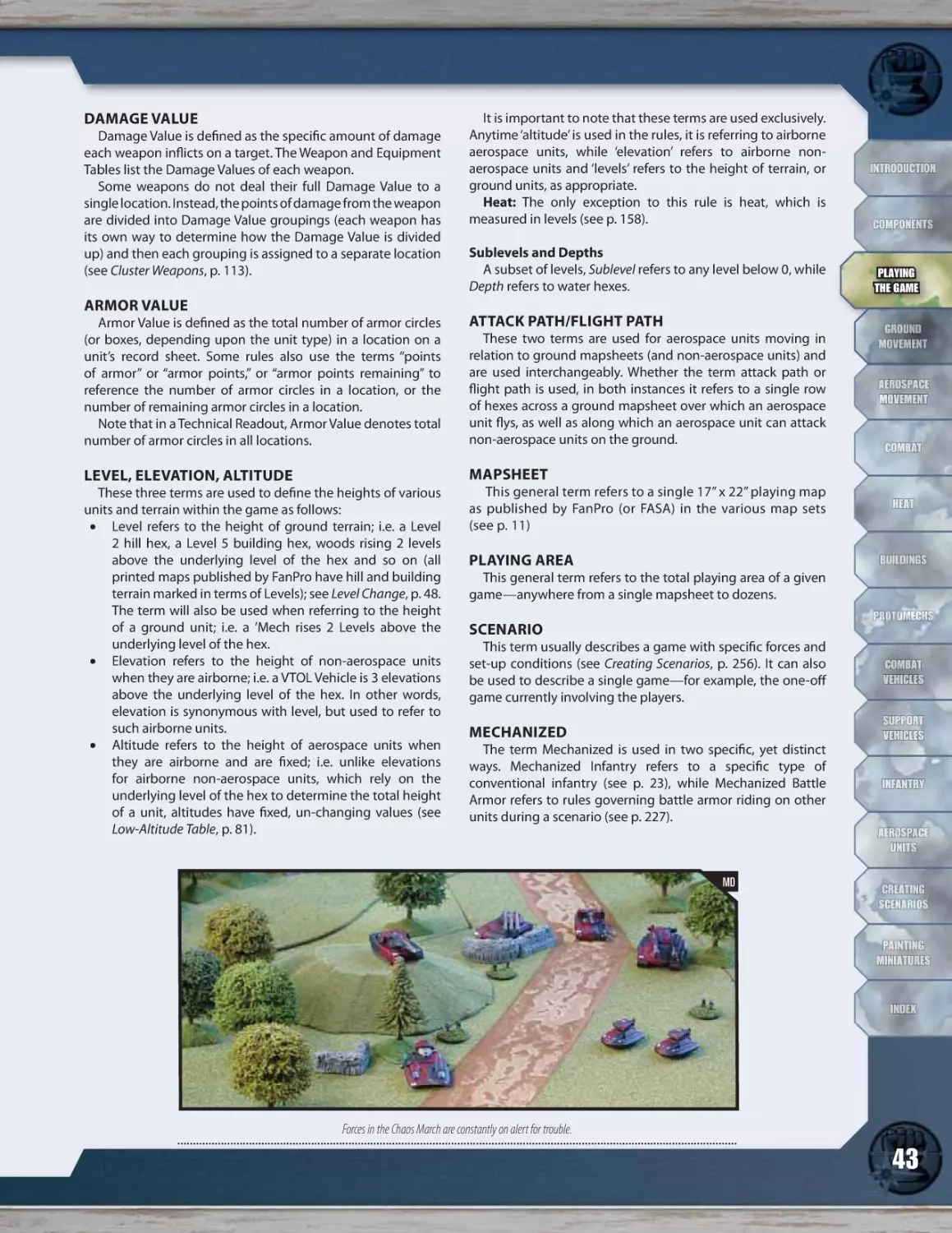 Damage Value
Armor Value
Level, Levation, Altitude
Attack Path/Flight Path
Mapsheet
Playing Area
Scenario
Mechanized