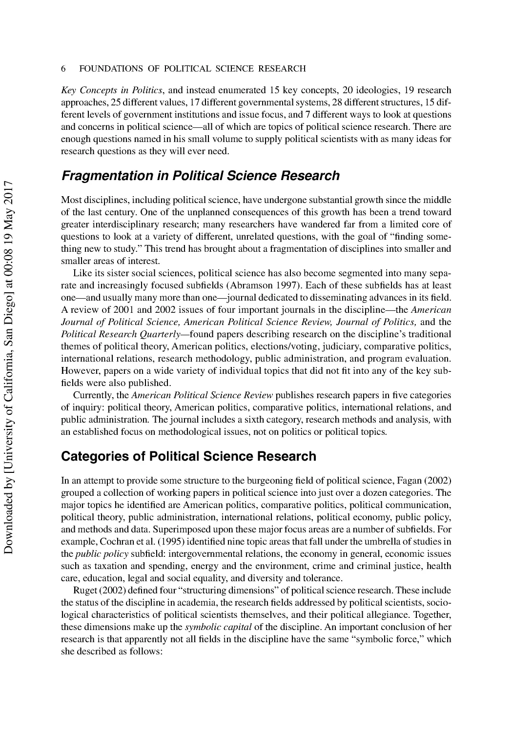 Categories of Political Science Research