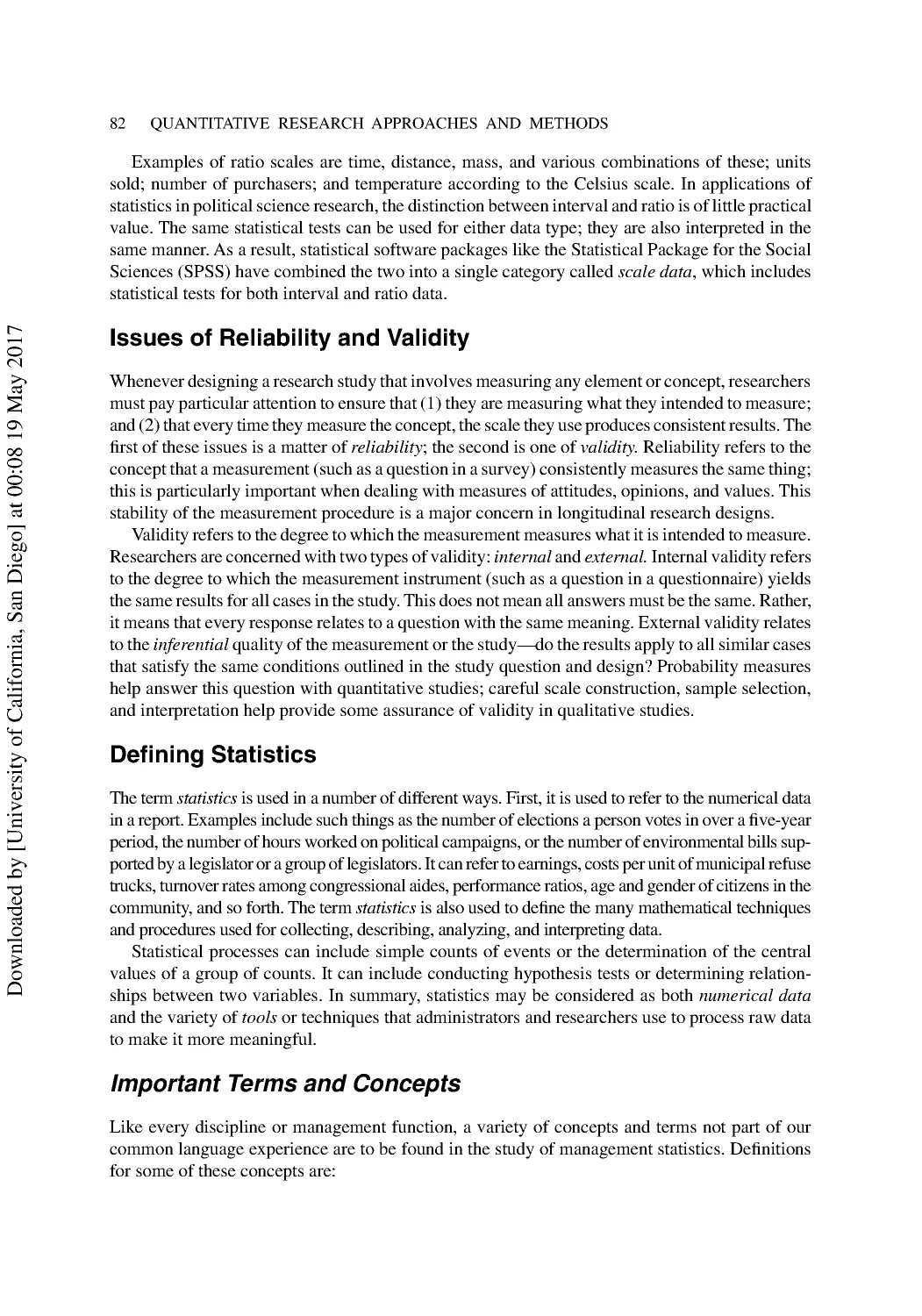 Issues of Reliability and Validity
Defining Statistics