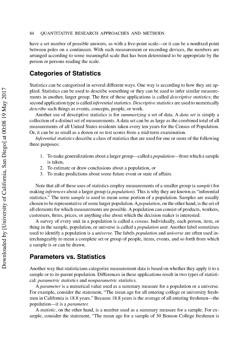 Categories of Statistics
Parameters vs. Statistics
