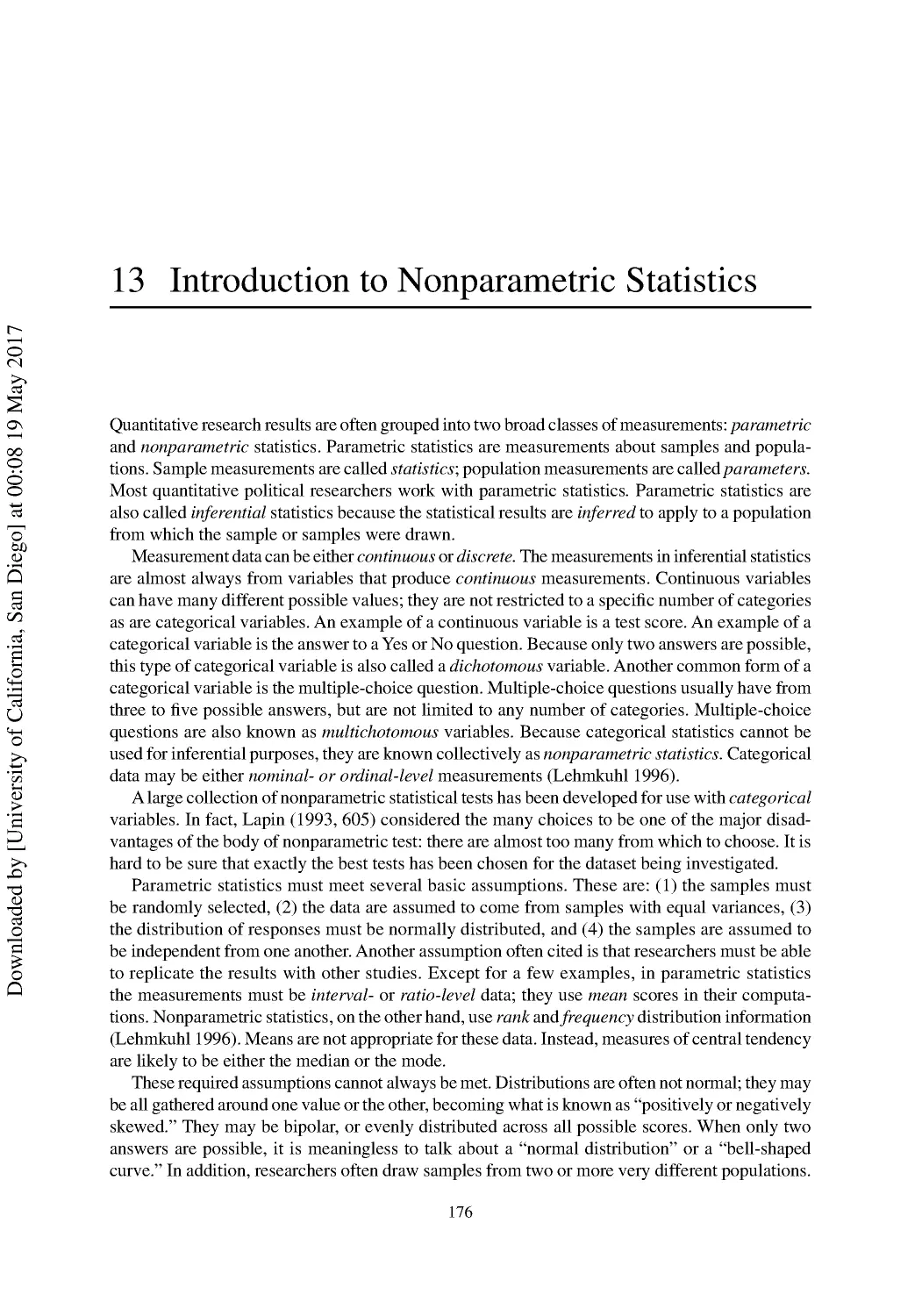 13 Introduction to Nonparametric Statistics