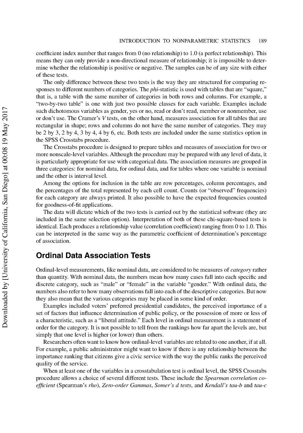 Ordinal Data Association Tests