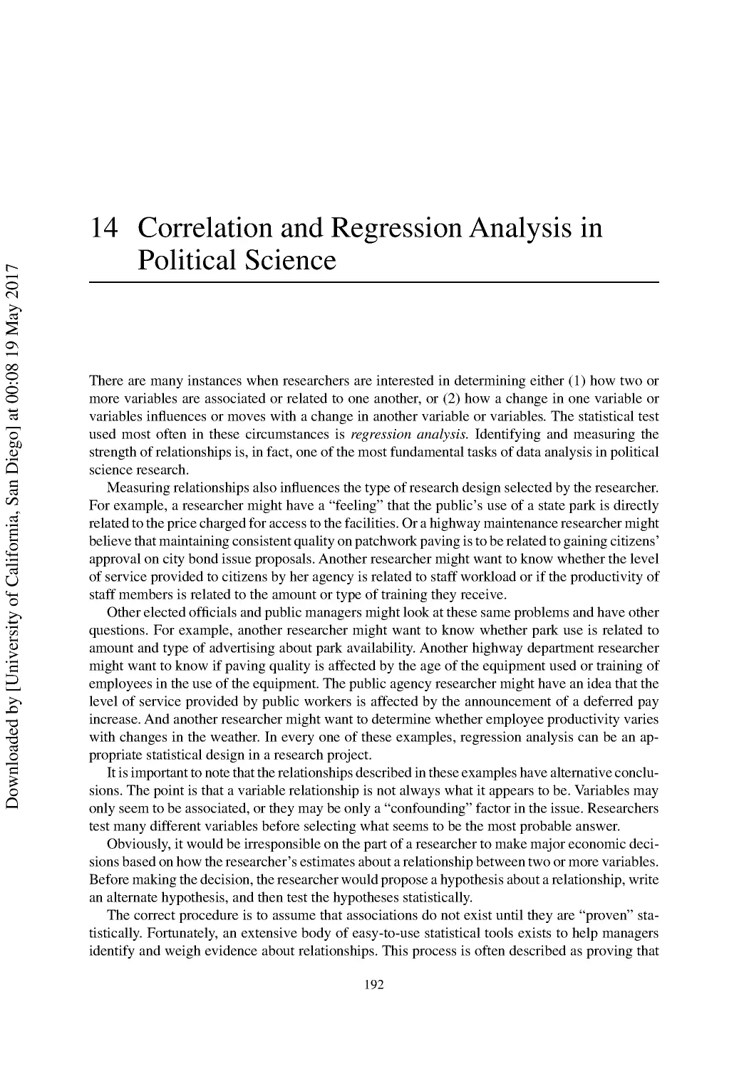 14 Correlation and Regression Analysis in Political Science