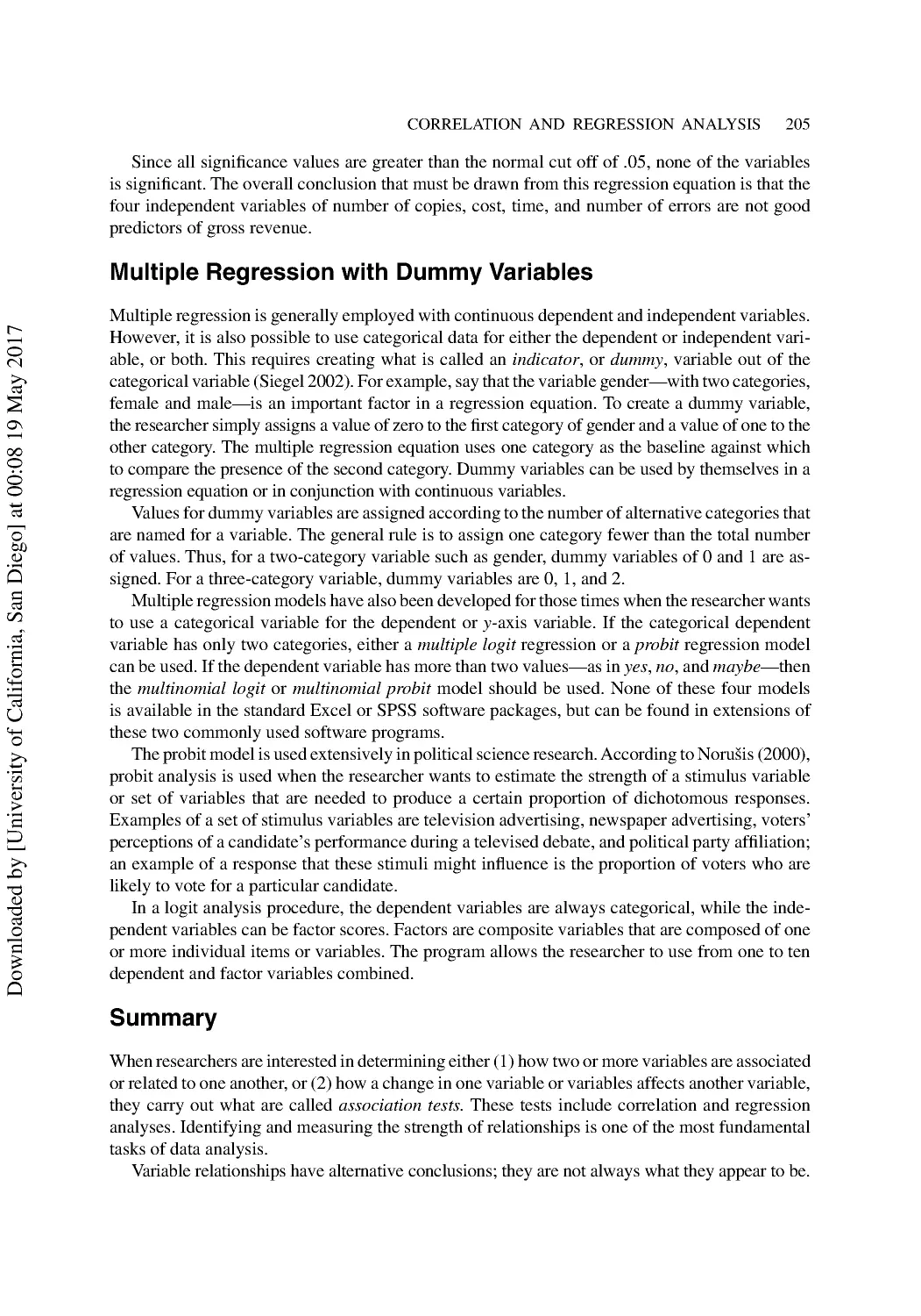 Multiple Regression with Dummy Variables
Summary
