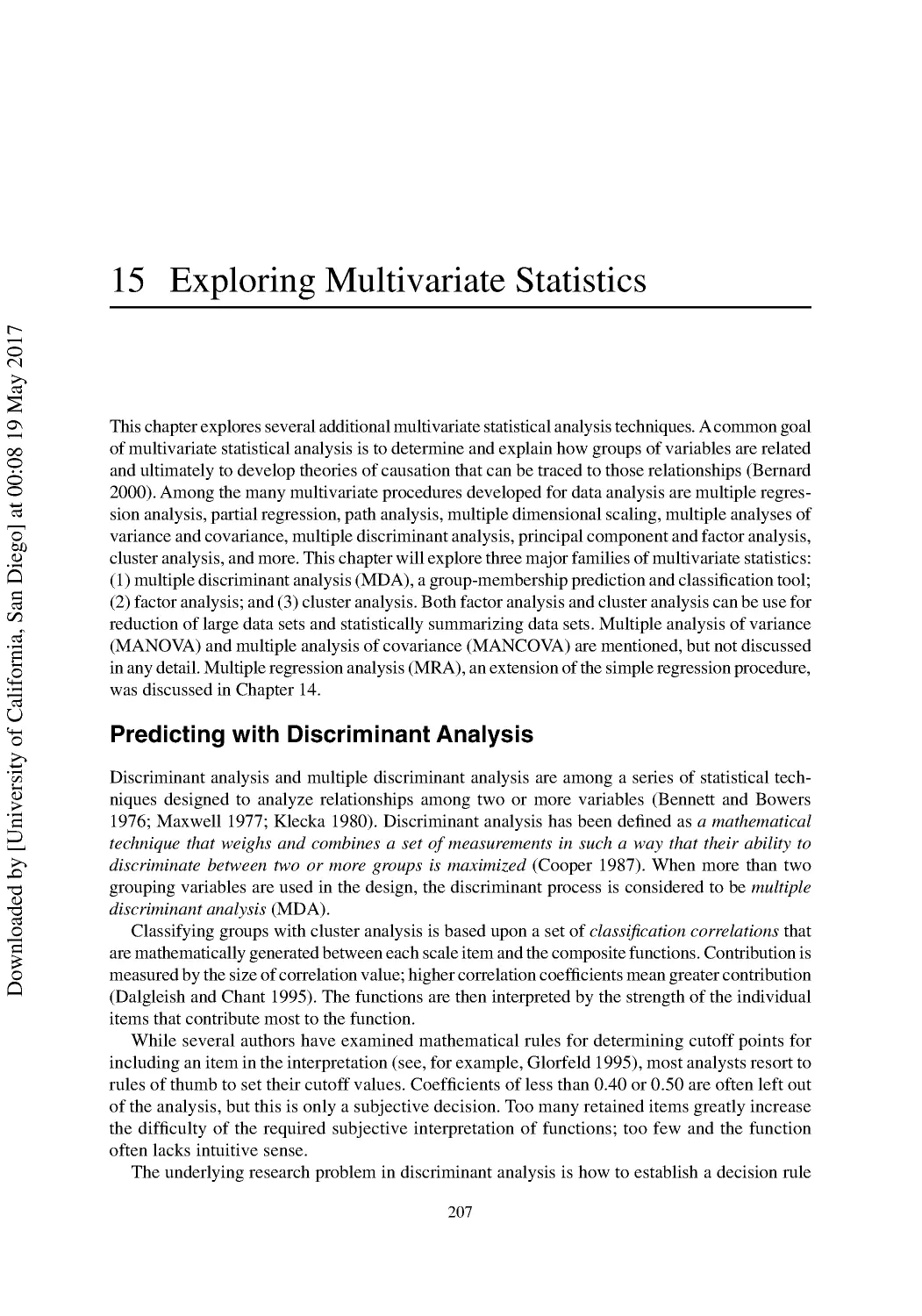 15 Exploring Multivariate Statistics