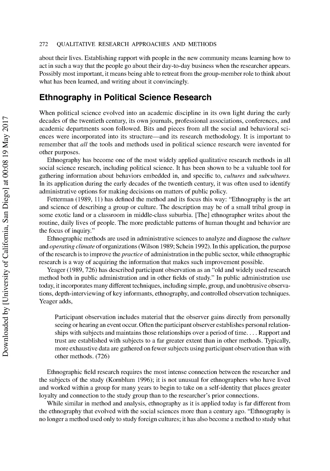 Ethnography in Political Science Research