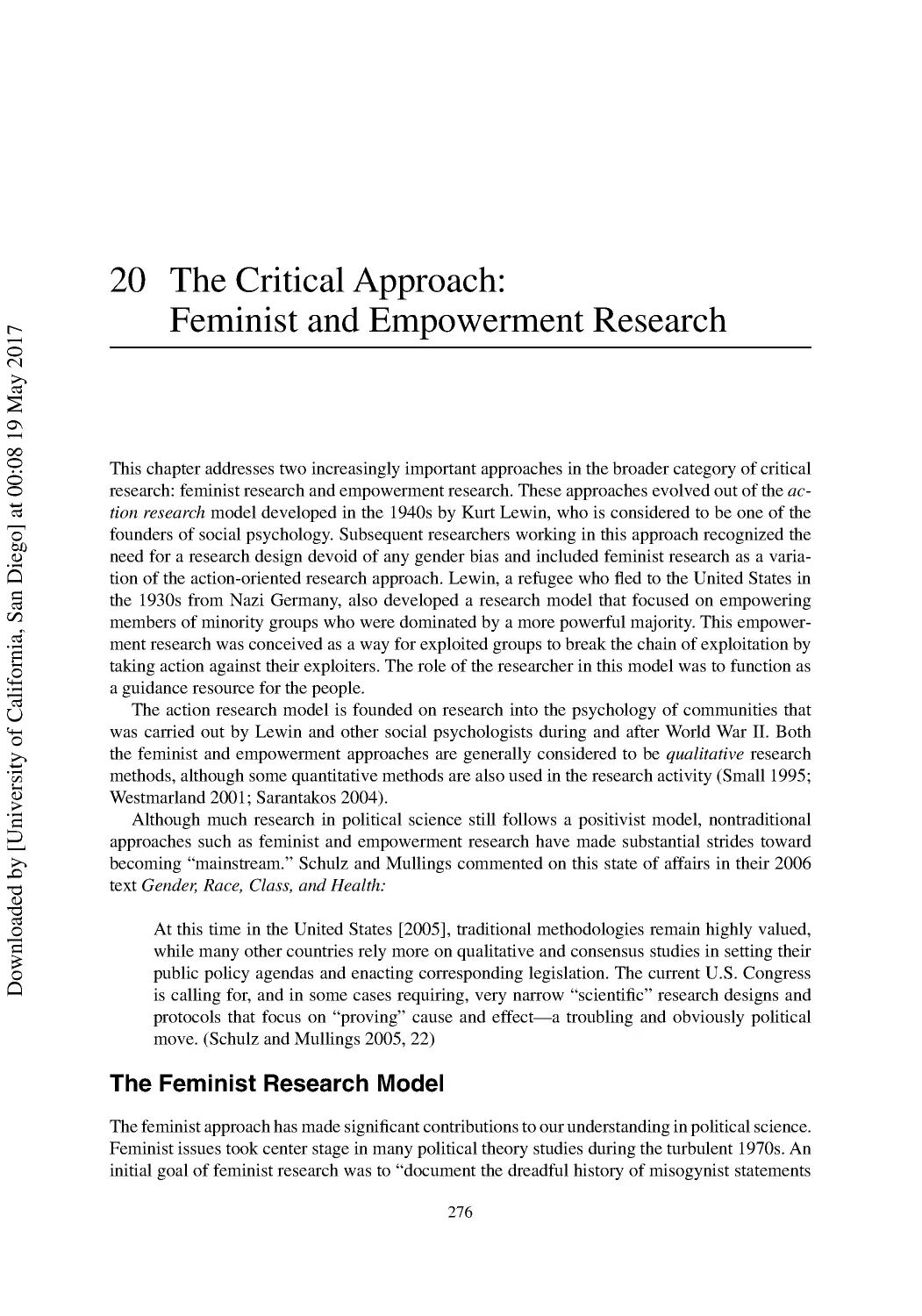 20 The Critical Approach: Feminist and Empowerment Research