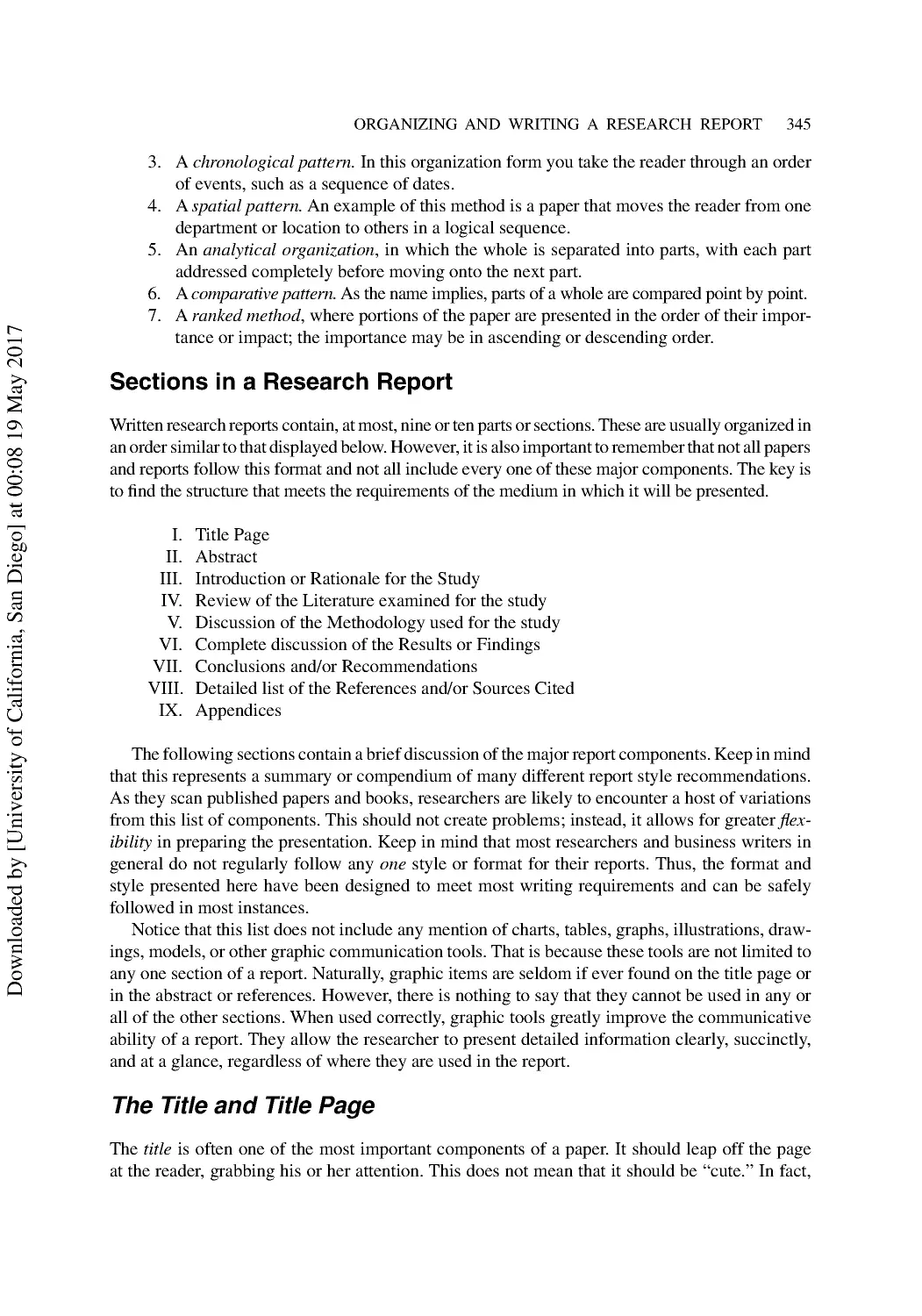 Sections in a Research Report
