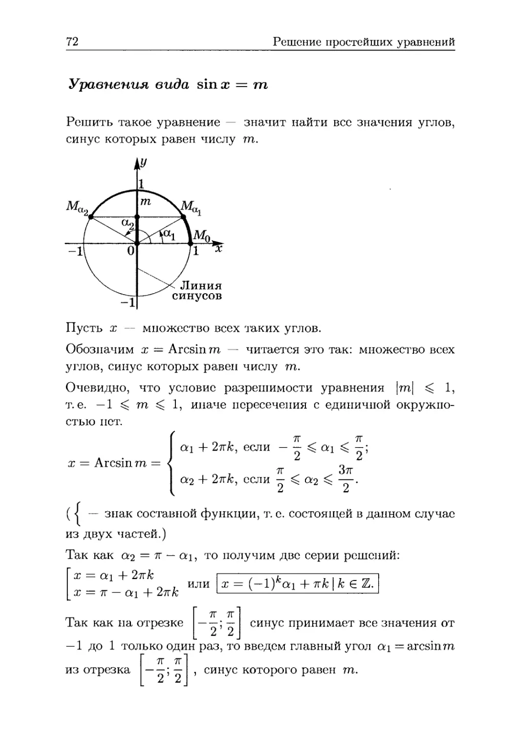 Уравнение вида sin x = m