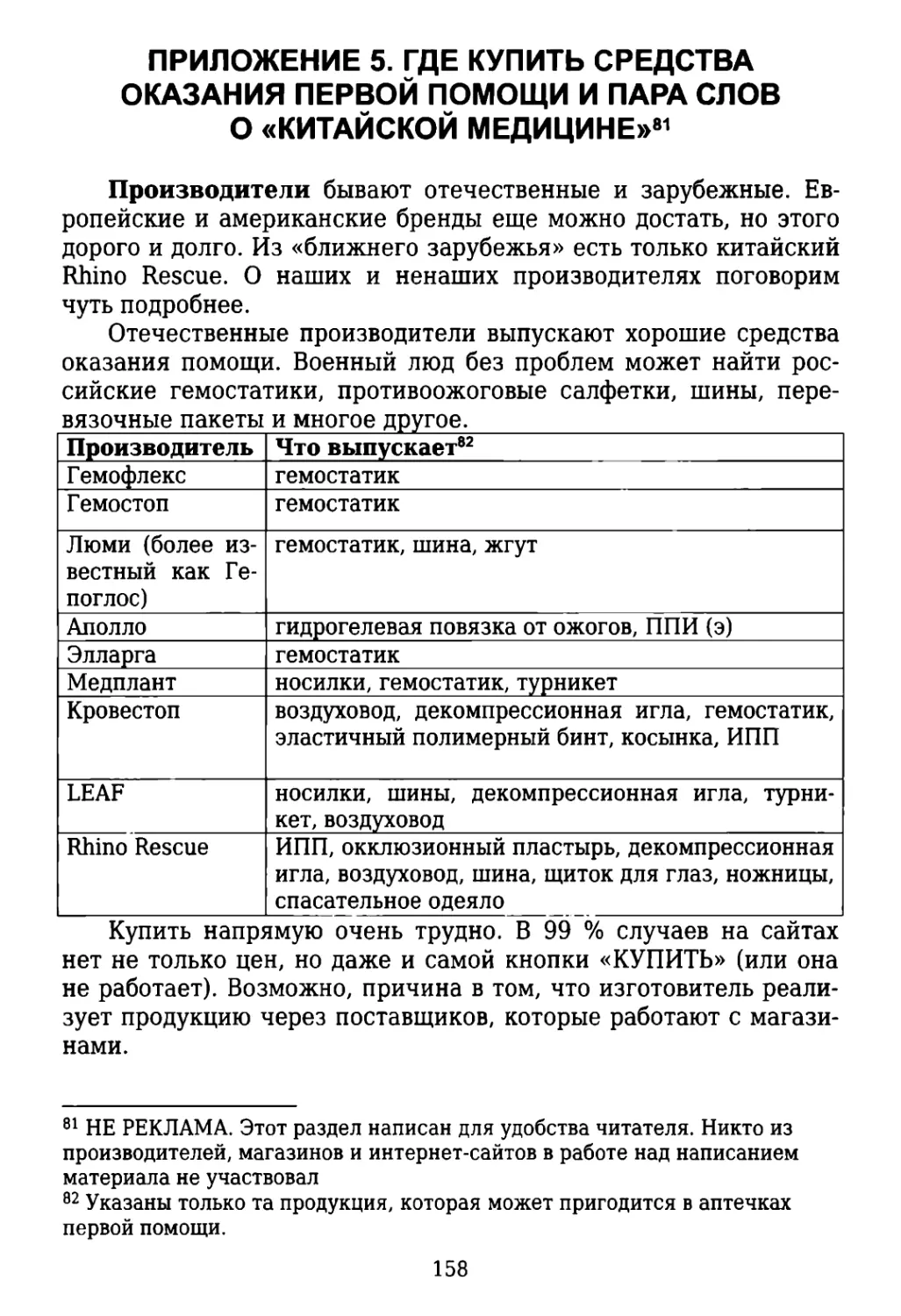 Приложение 5. Где купить средства оказания первой помощи и пара слов о «китайской медицине»