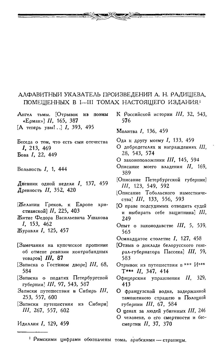 Алфавитный указатель произведений А. Н. Радищева