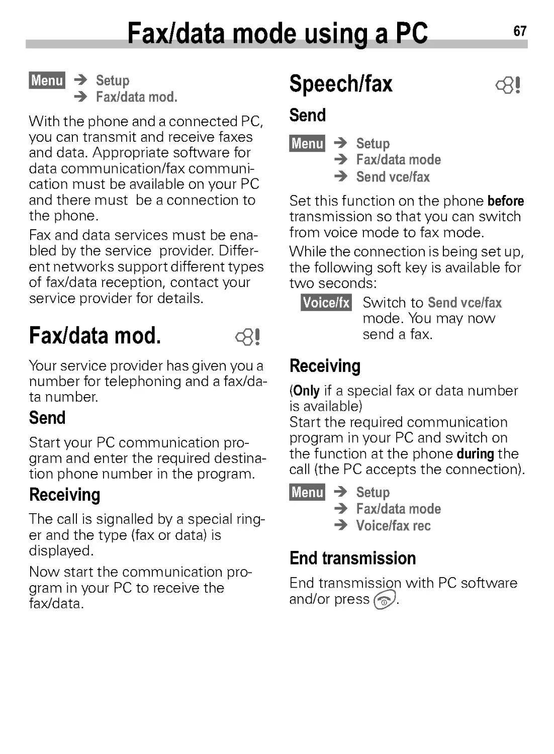Fax/data mode using a PC