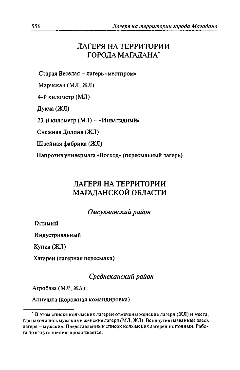 Лагеря на территории города Магадана
Лагеря на территории Магаданской области