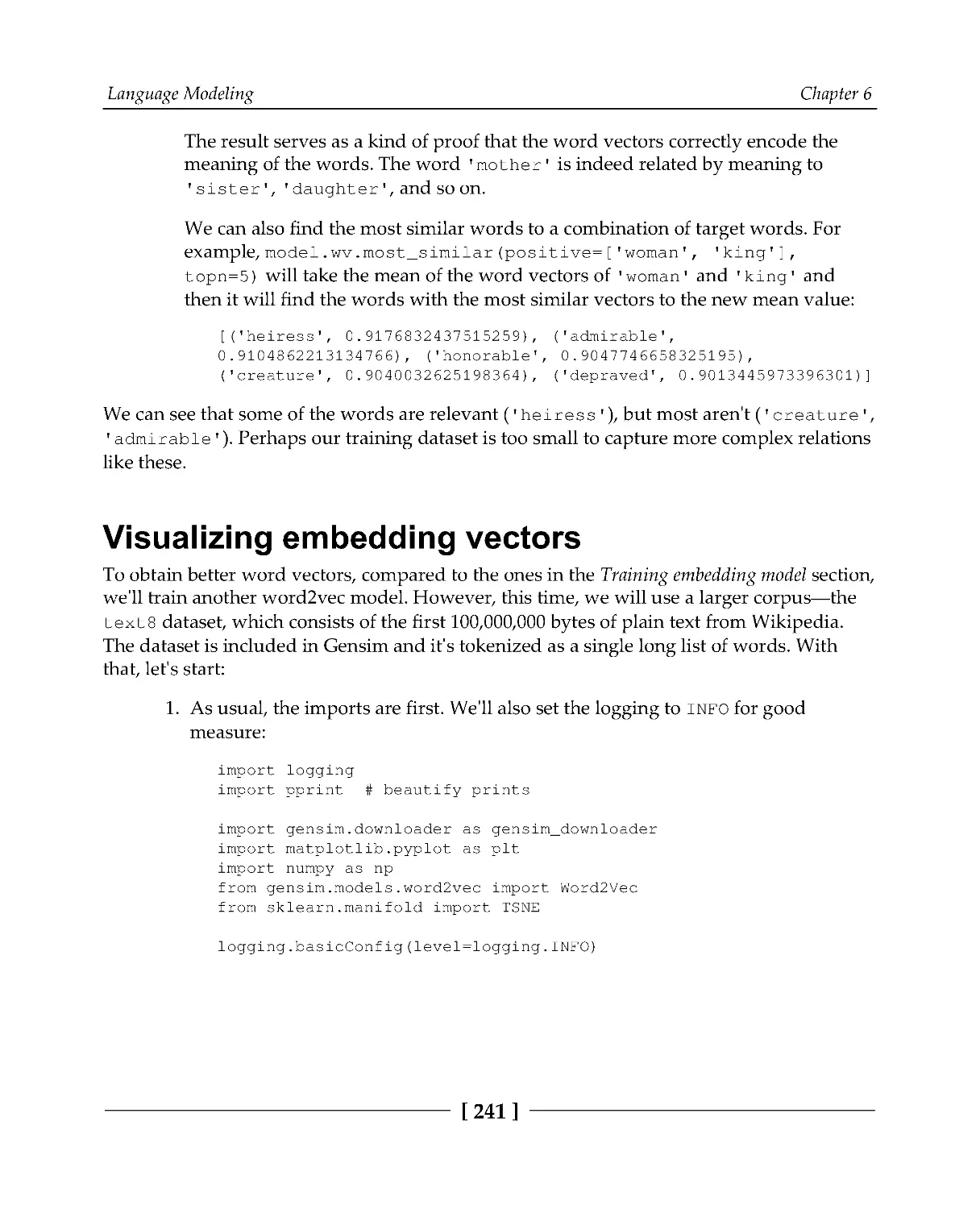 Visualizing embedding vectors