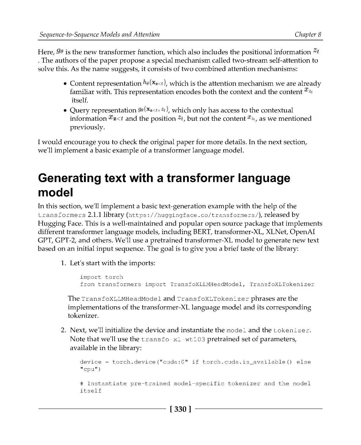 Generating text with a transformer language model