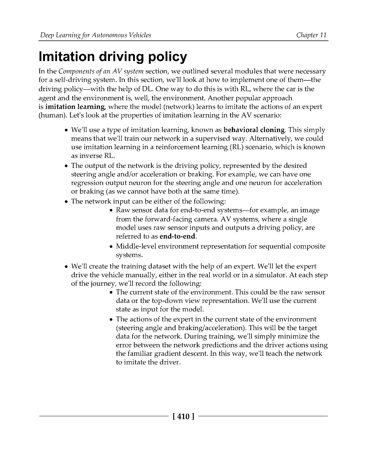 Imitation driving policy