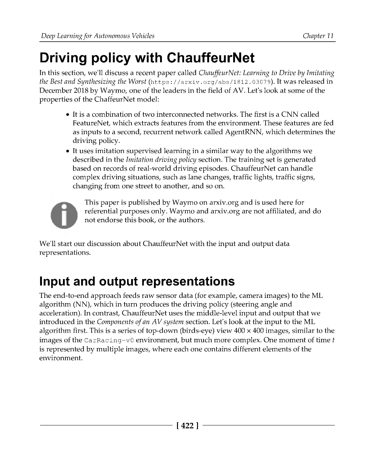 Driving policy with ChauffeurNet