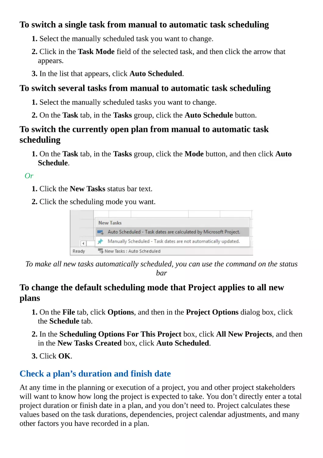 Check a plan’s duration and finish date