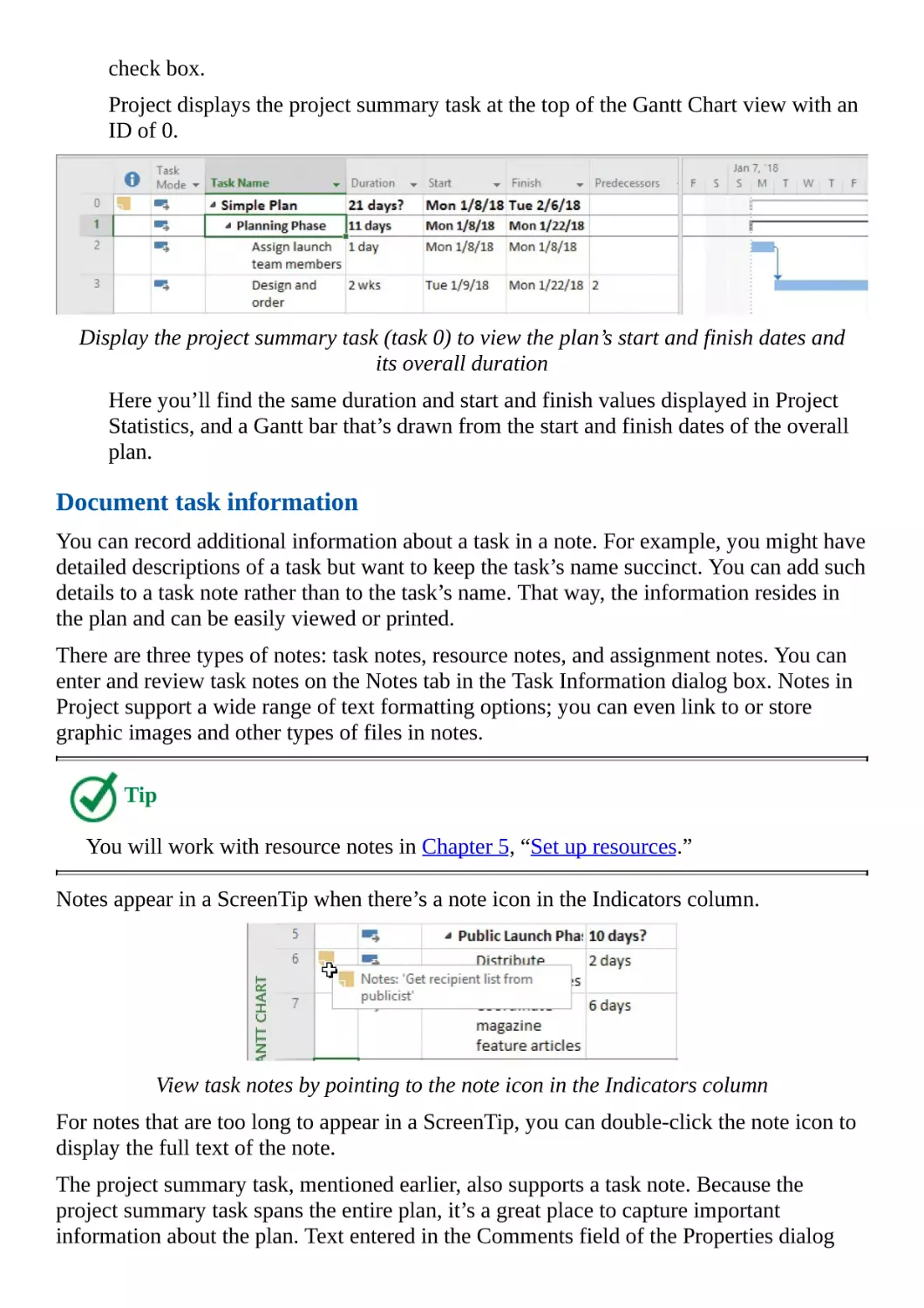 Document task information