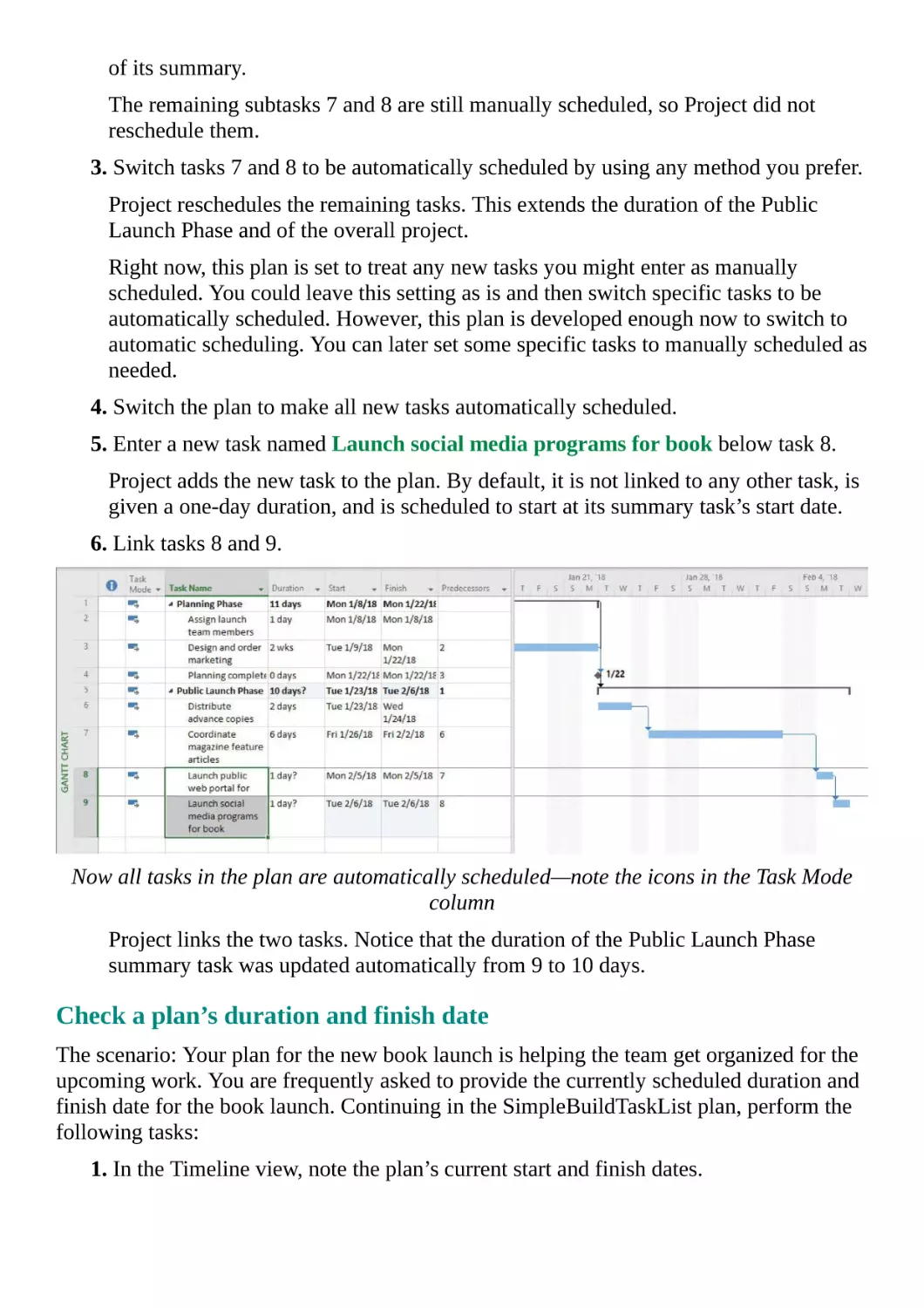 Check a plan’s duration and finish date