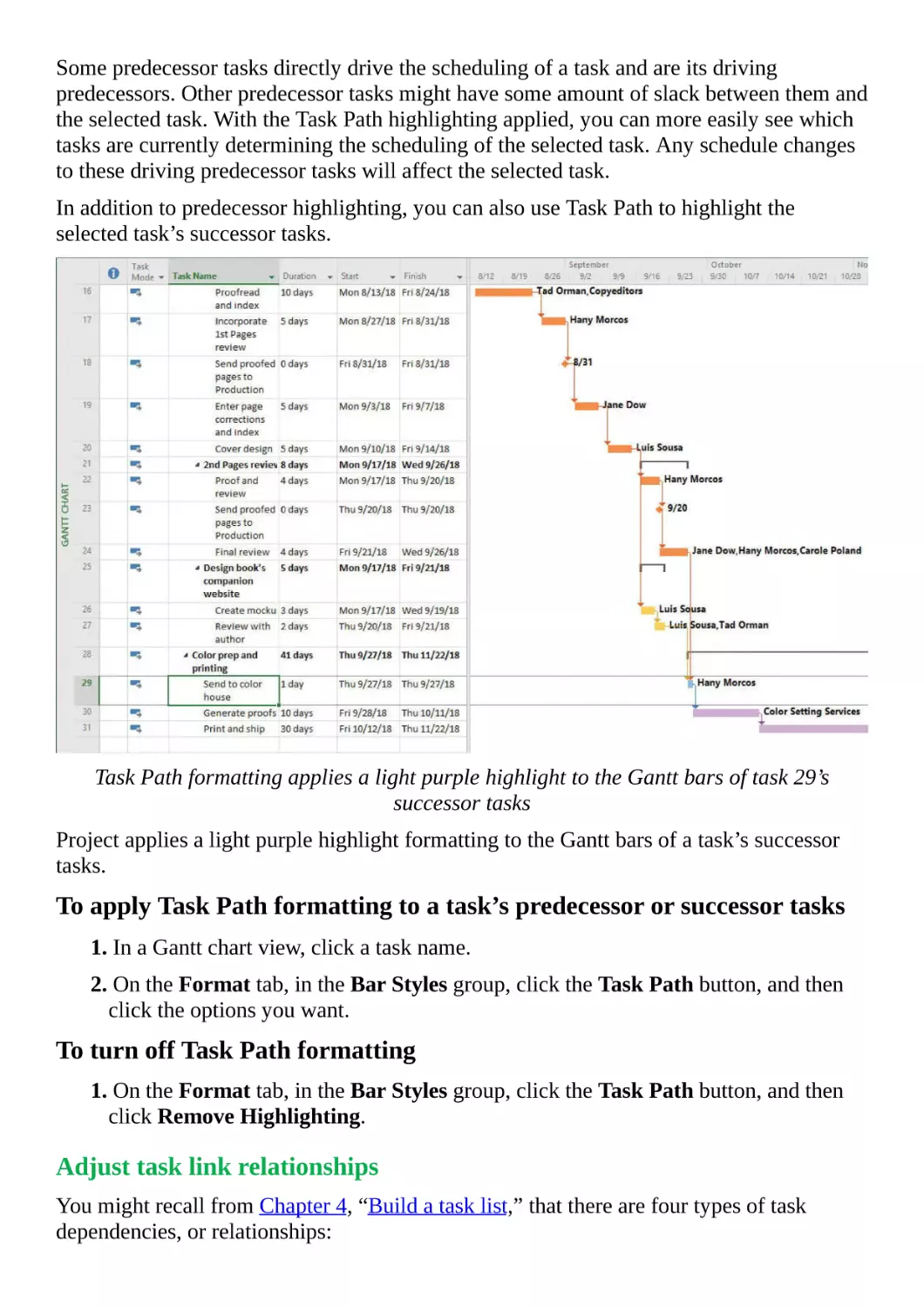 Adjust task link relationships