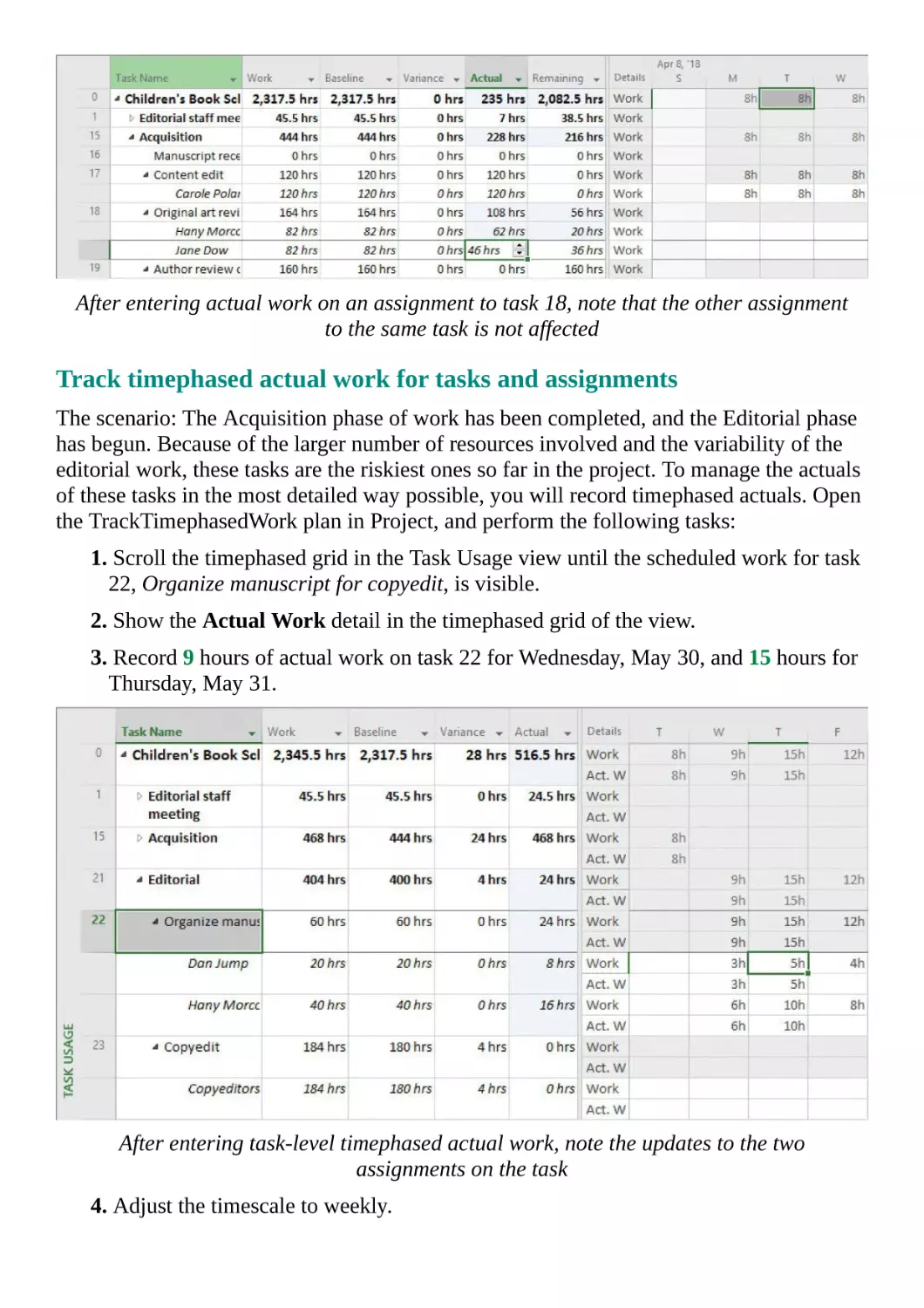 Track timephased actual work for tasks and assignments