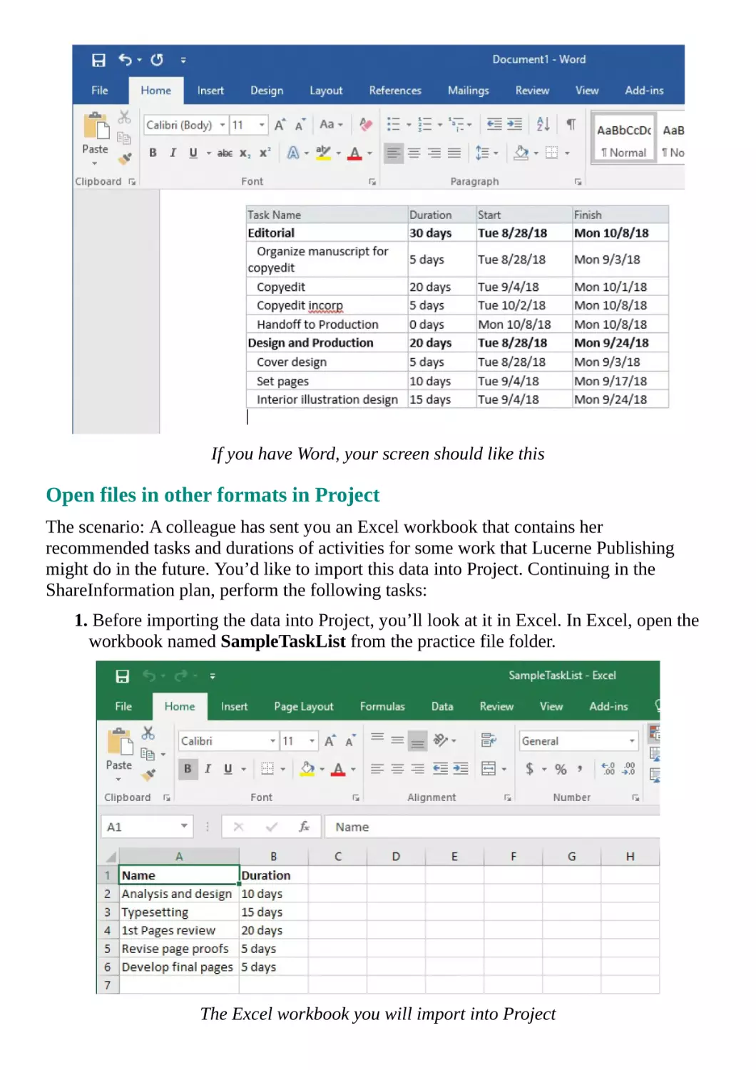 Open files in other formats in Project