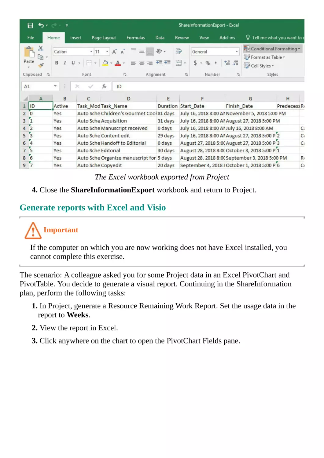 Generate reports with Excel and Visio