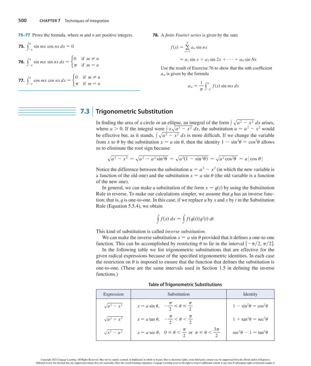 7.3 Trigonometric Substitution