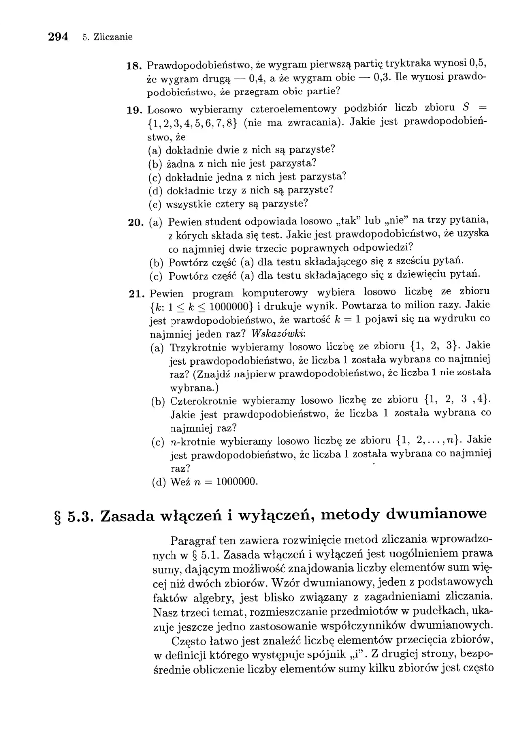 5.3. Zasada włączeń i wyłaczeń, metody dwumianowe