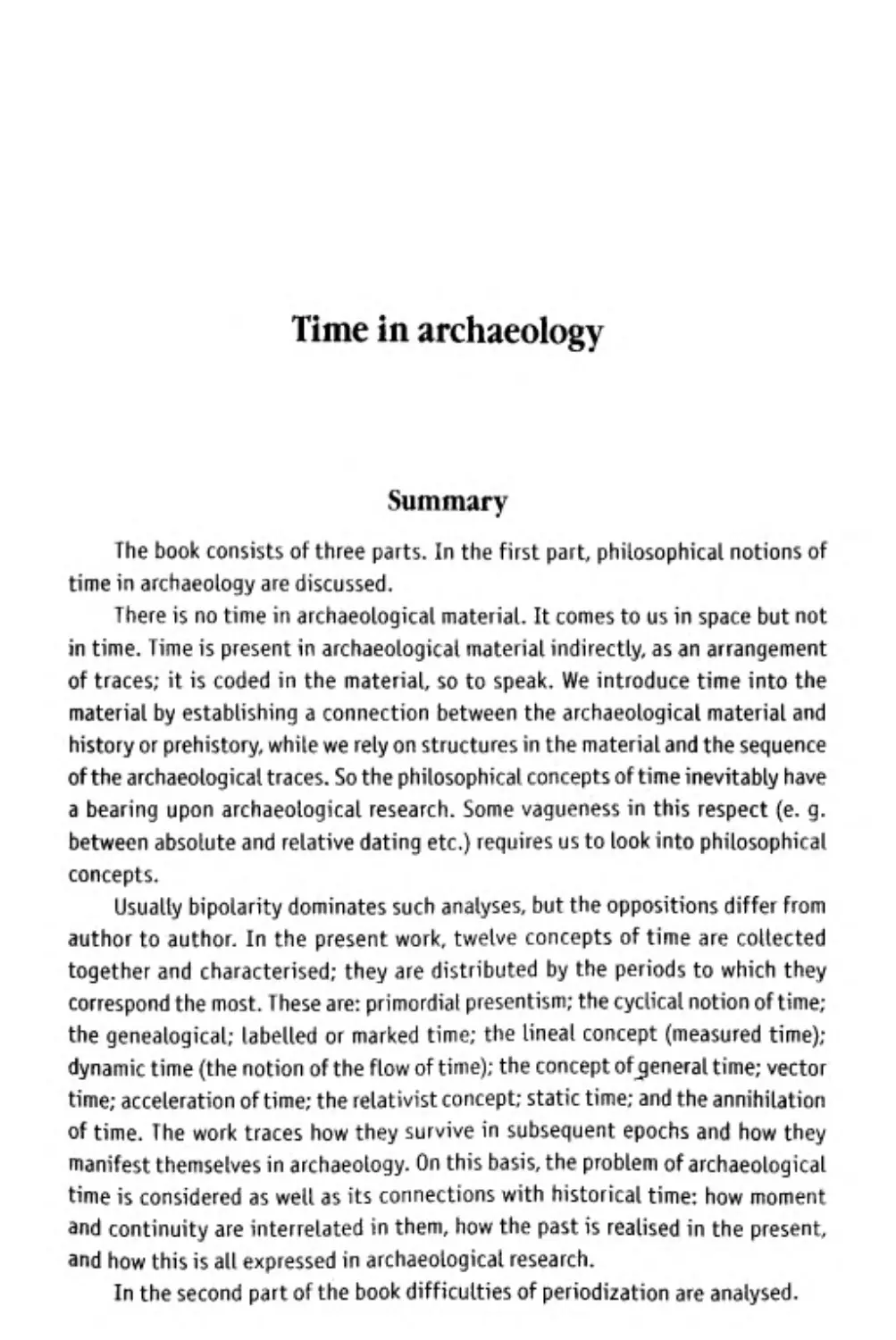 Time in archeology. Summary