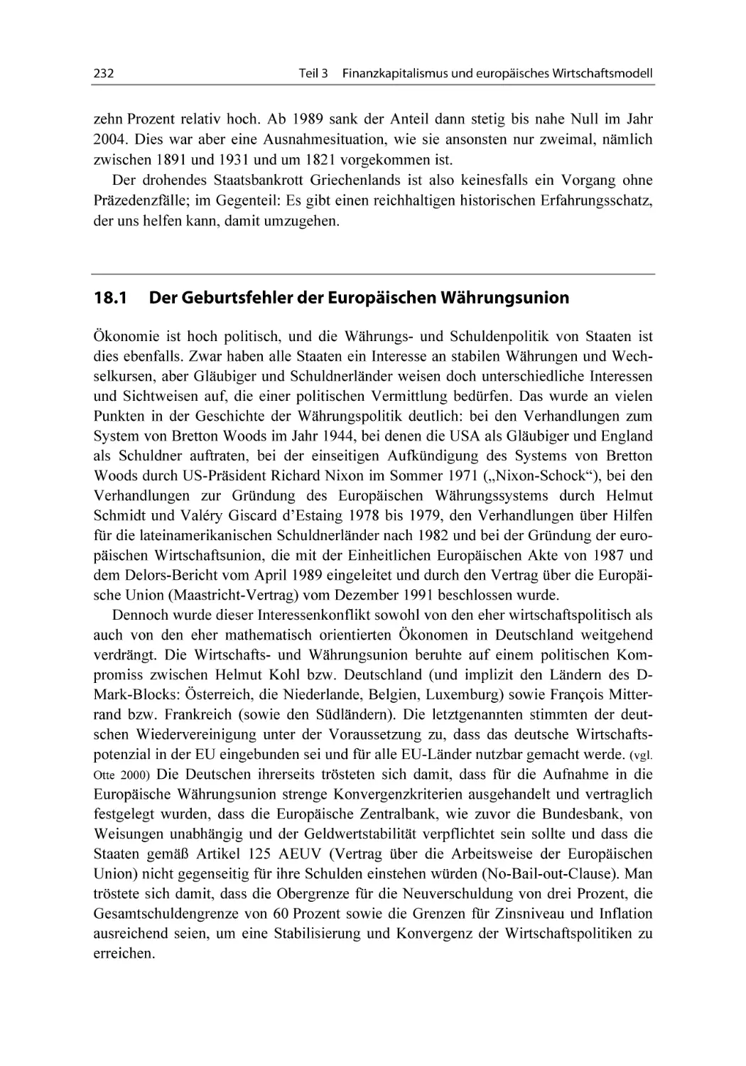 18.1 Der Geburtsfehler der Europäischen Währungsunion