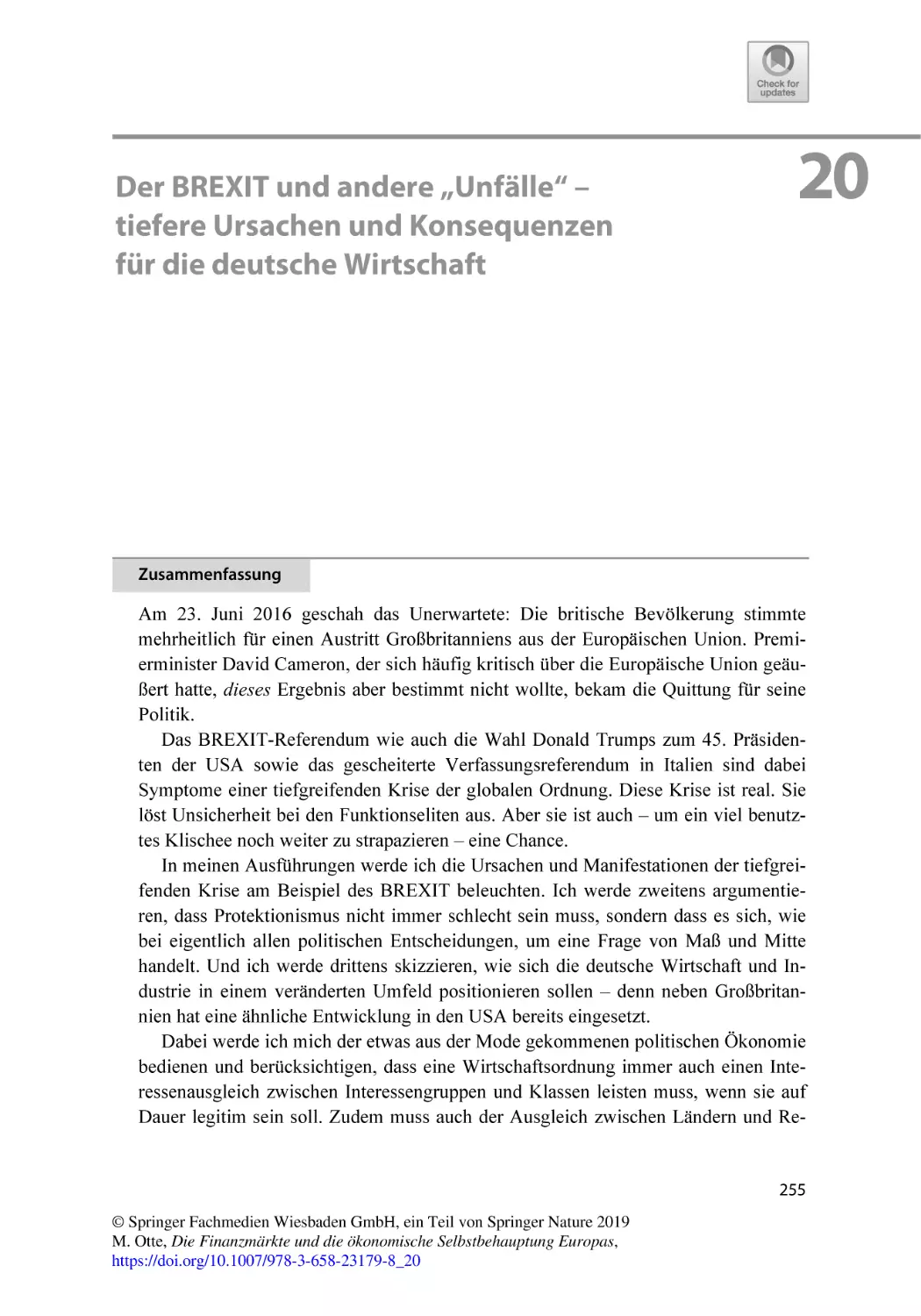 20 Der BREXIT und andere „Unfälle“ – tiefere Ursachen und Konsequenzen für die deutsche Wirtschaft