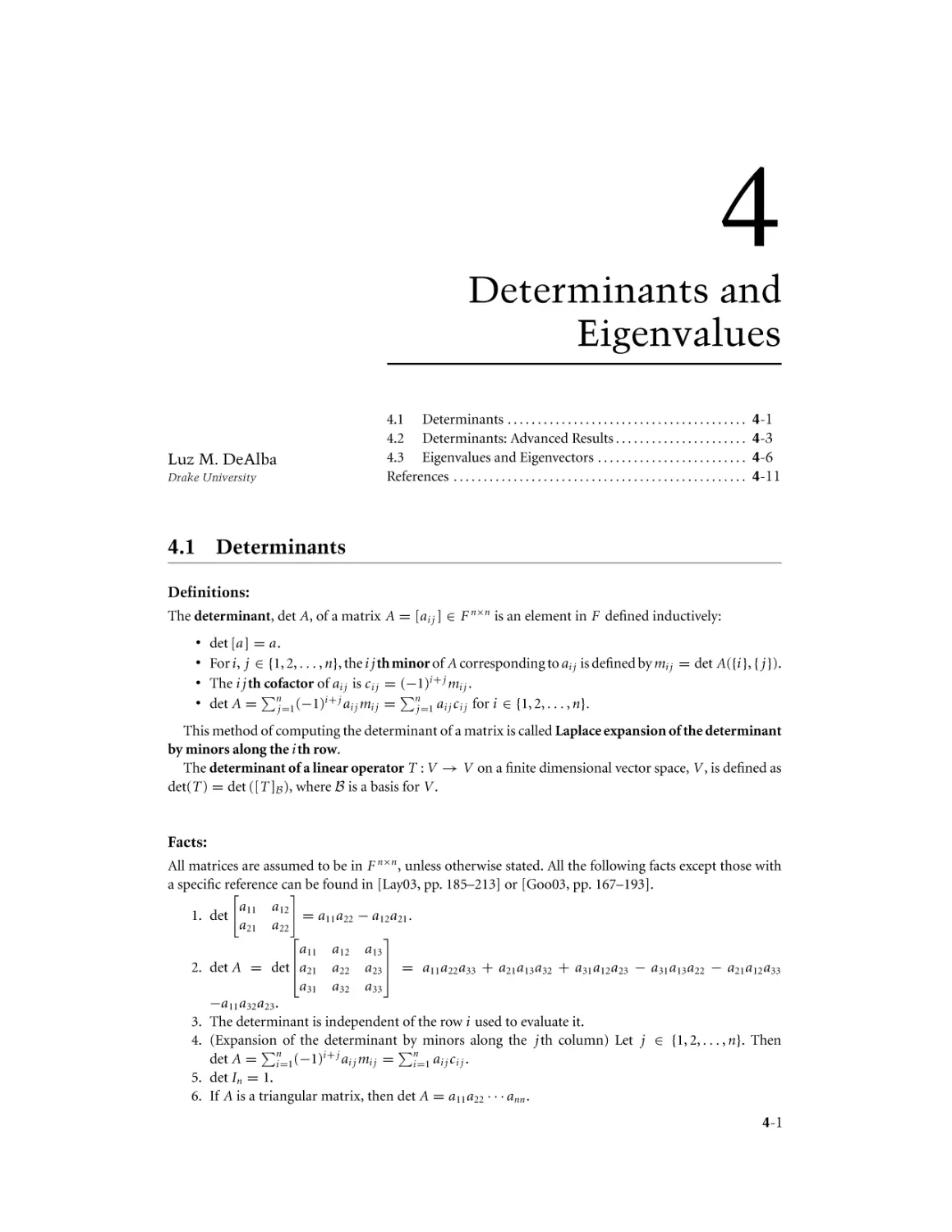 Chapter 4. Determinants and Eigenvalues