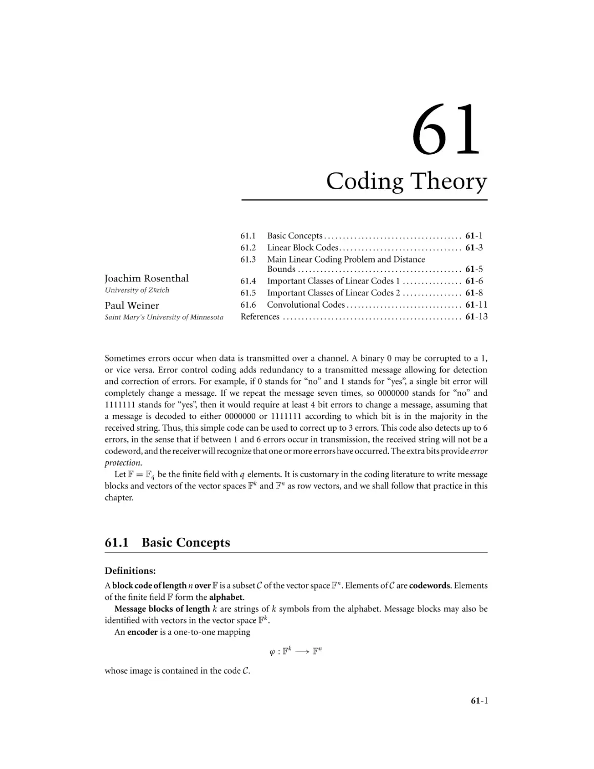 Chapter 61. Coding Theory