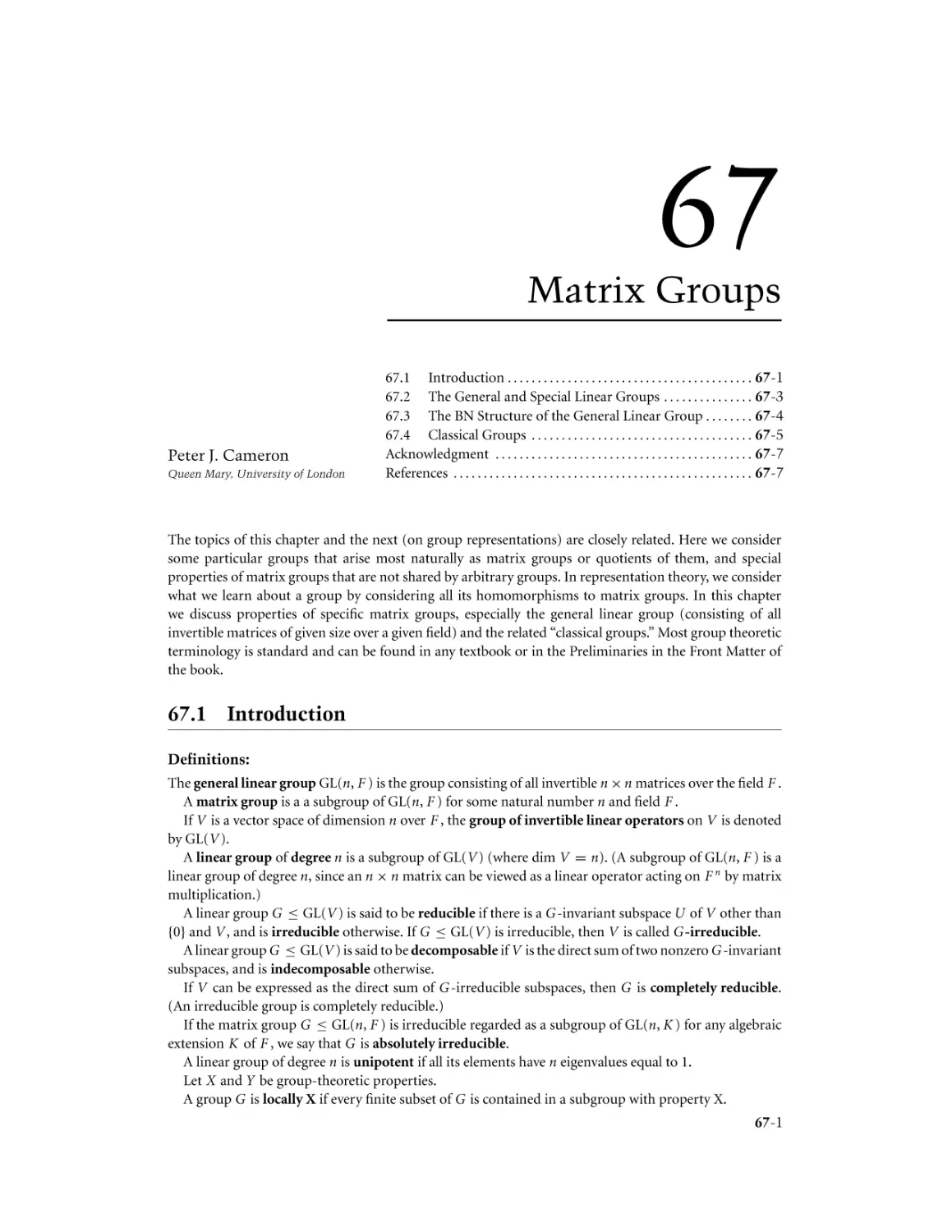 Chapter 67. Matrix Groups