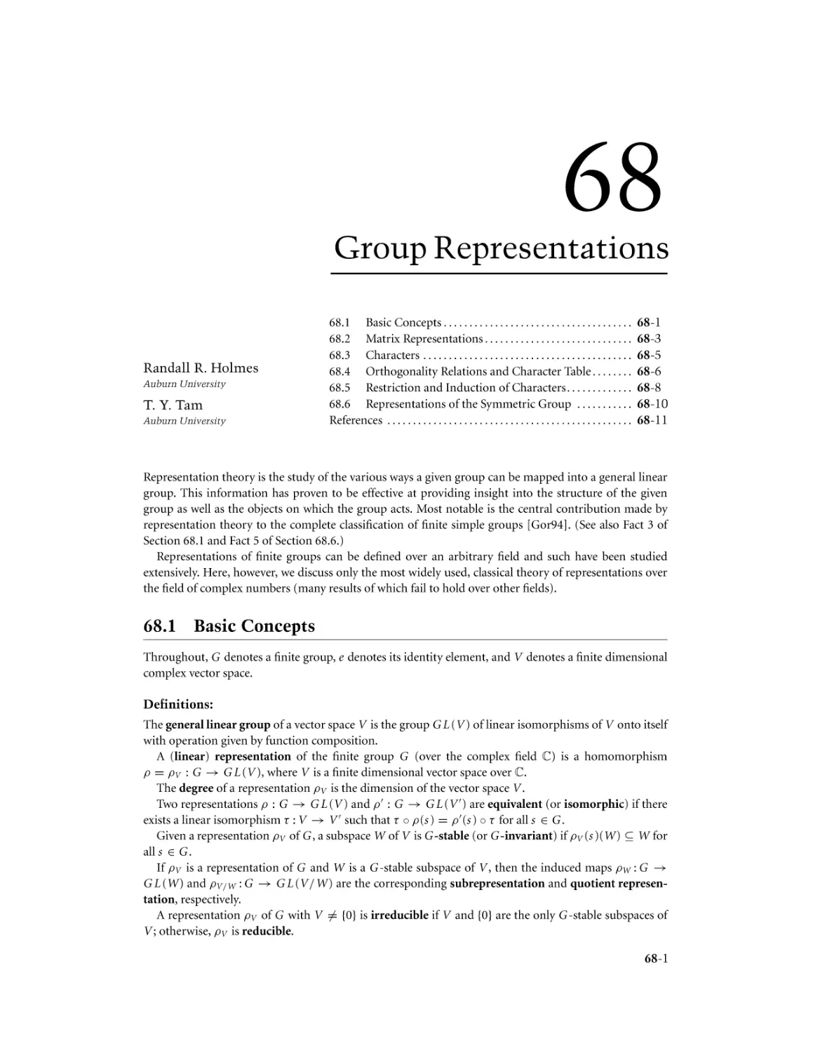 Chapter 68. Group Representations