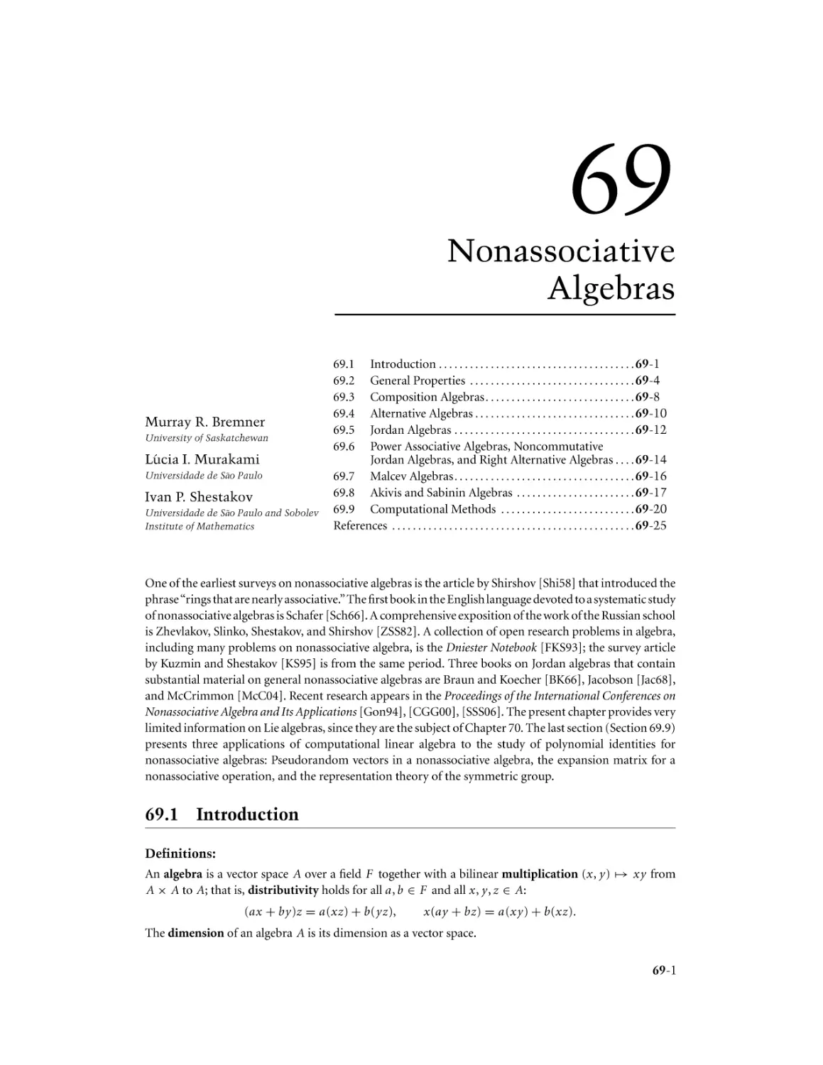 Chapter 69. Nonassociative Algebras