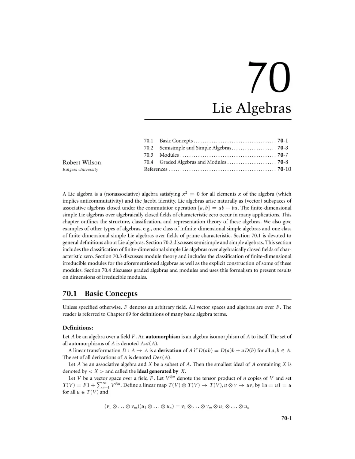 Chapter 70. Lie Algebras