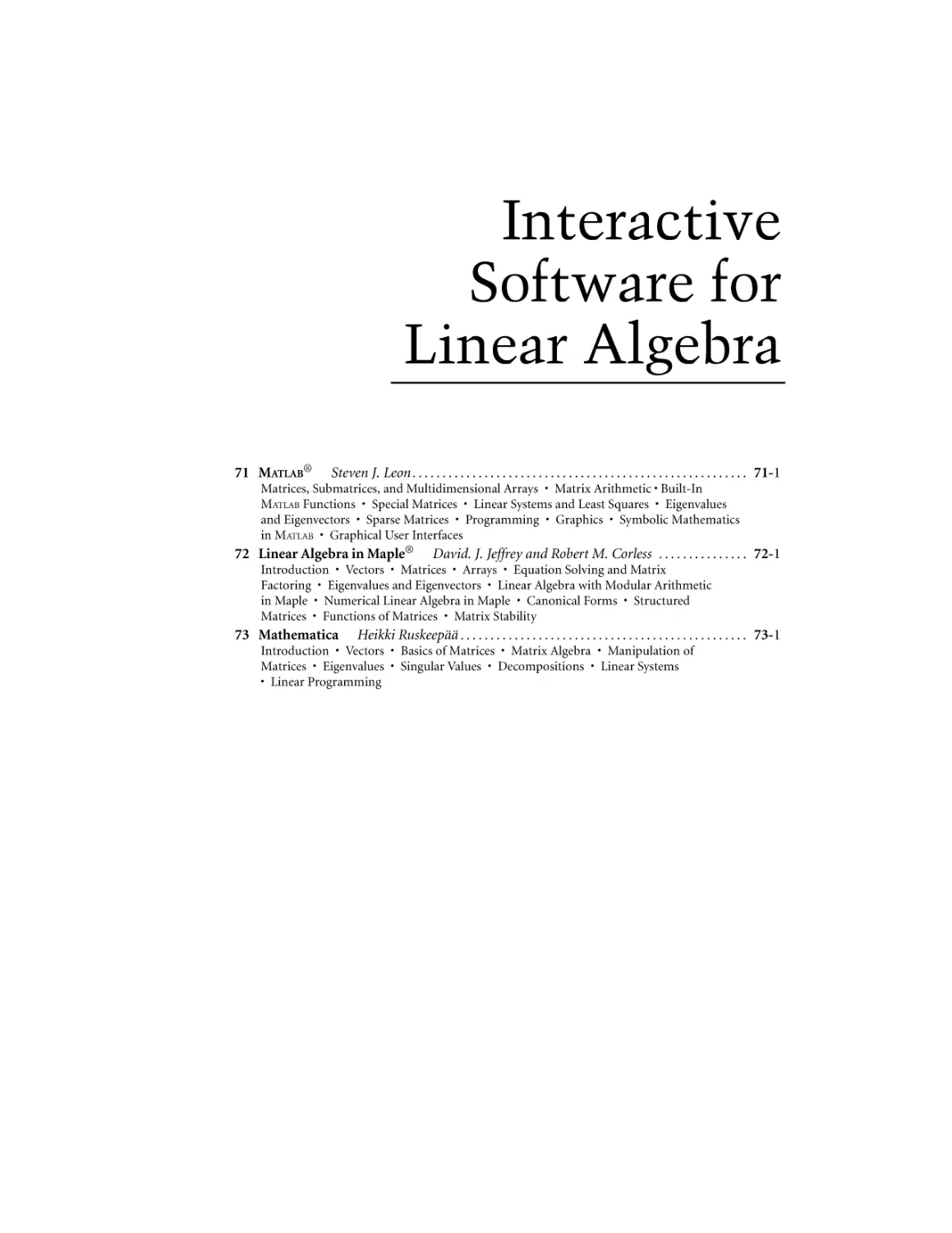 Interactive Software for Linear Algebra