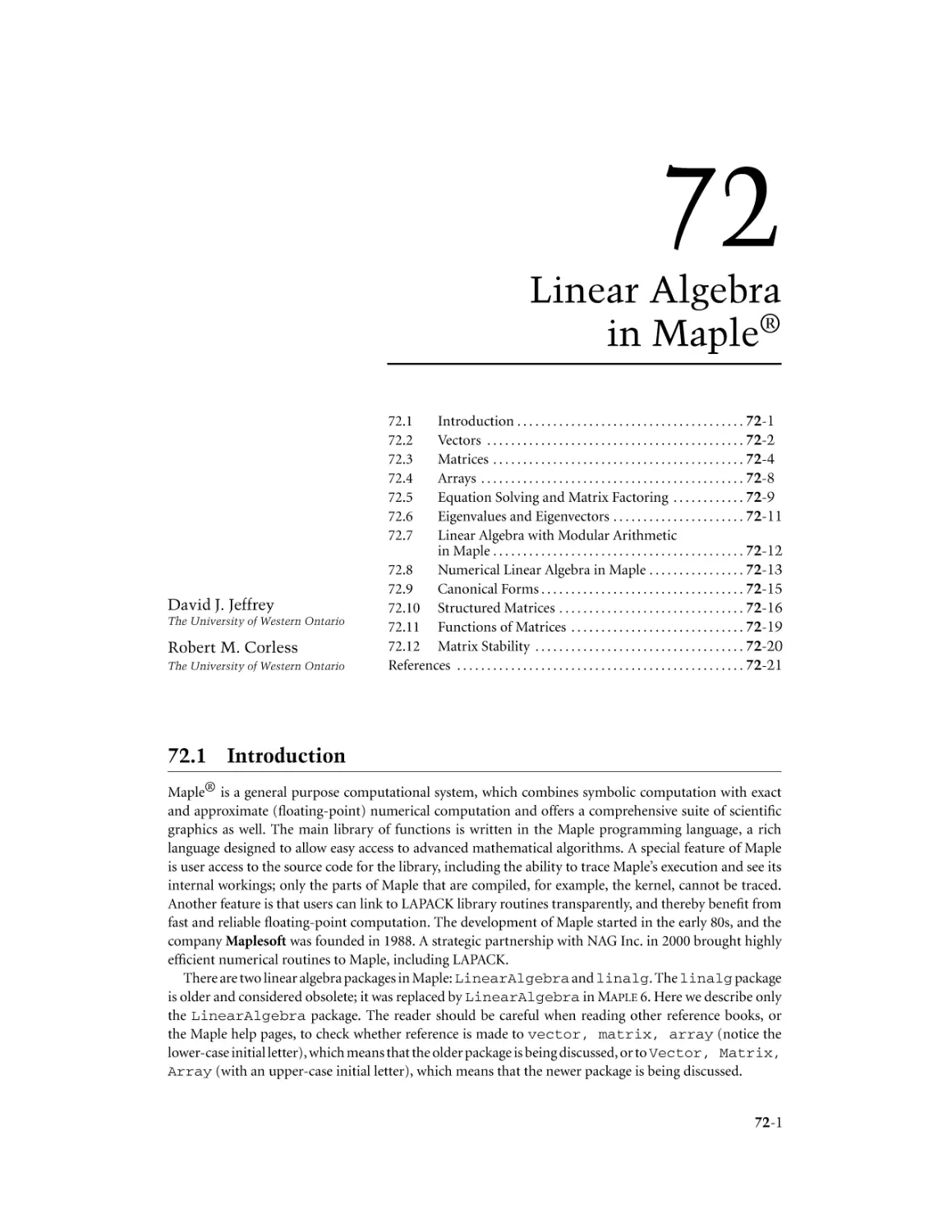 Chapter 72. Linear Algebra in Maple