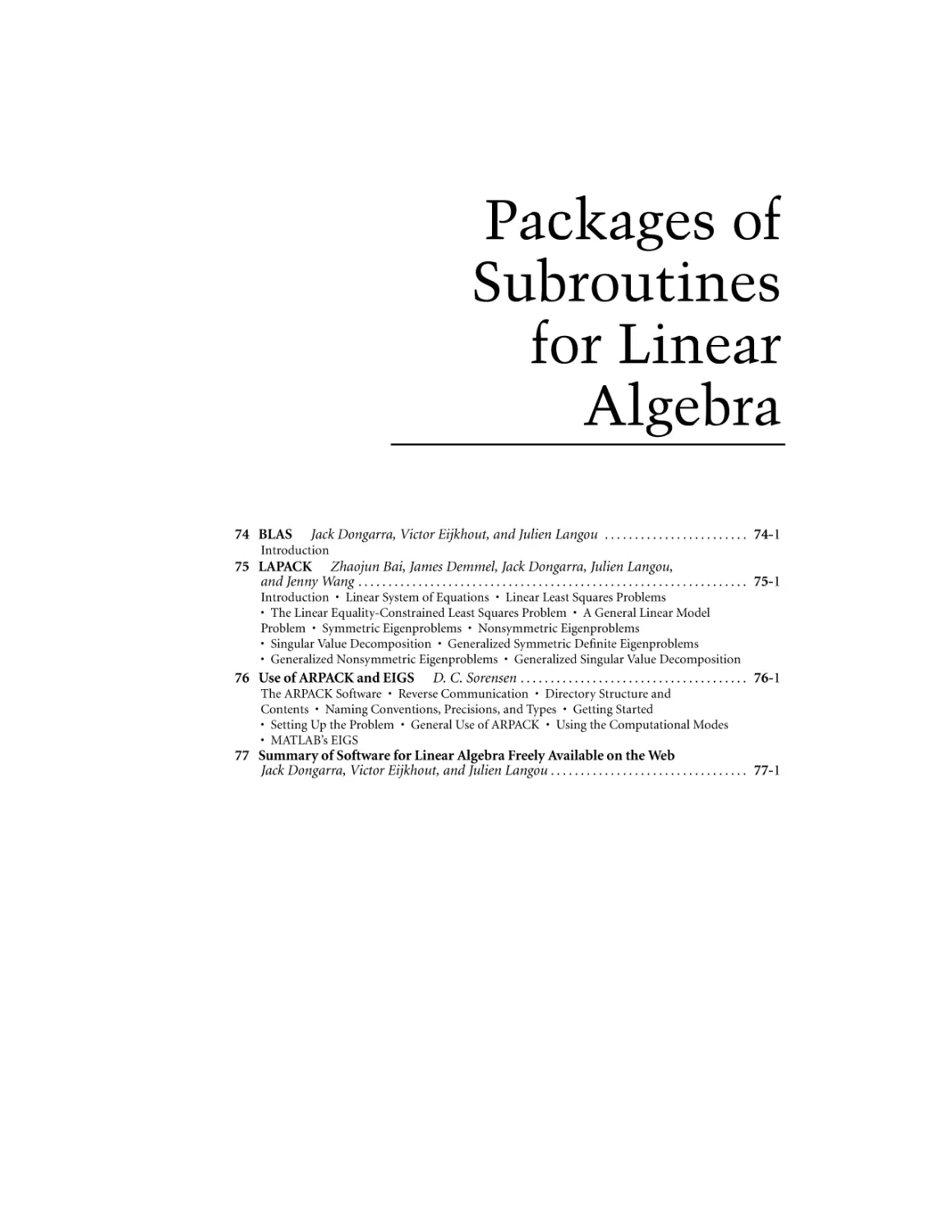 Packages of Subroutines for Linear Algebra