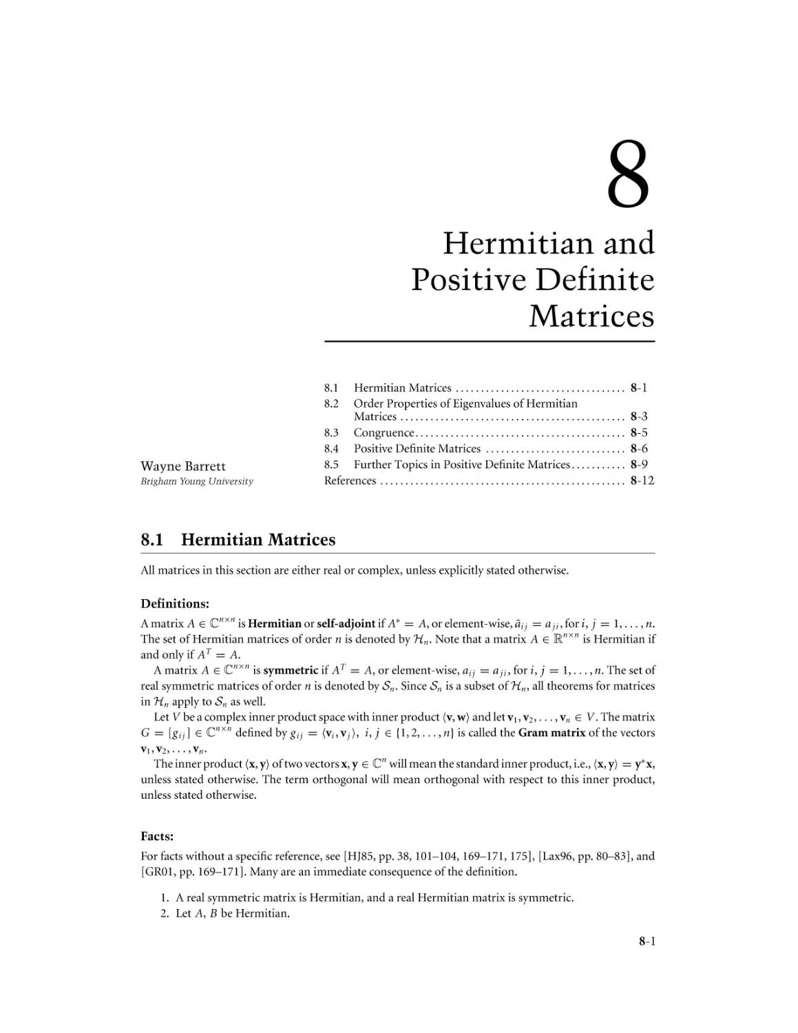 Chapter 8. Hermitian and Positive Definite Matrices