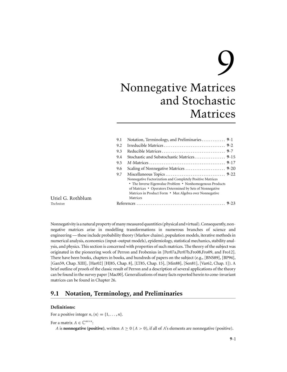Chapter 9. Nonnegative Matrices and Stochastic Matrices