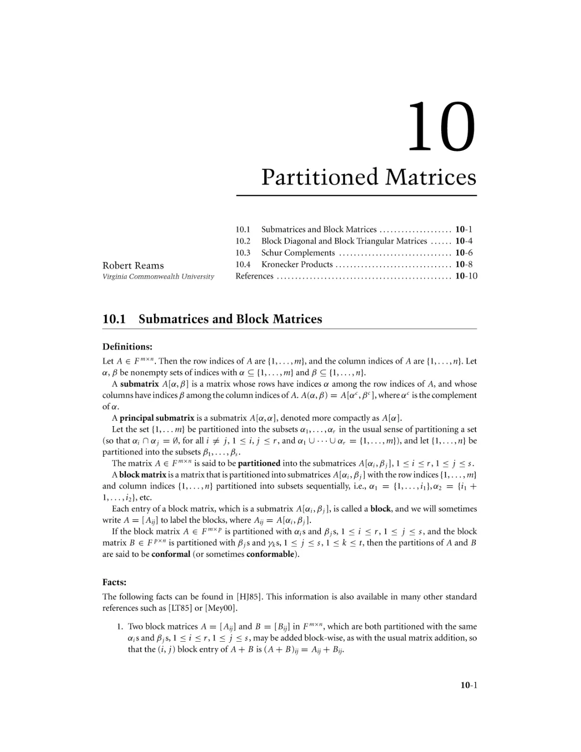 Chapter 10. Partitioned Matrices